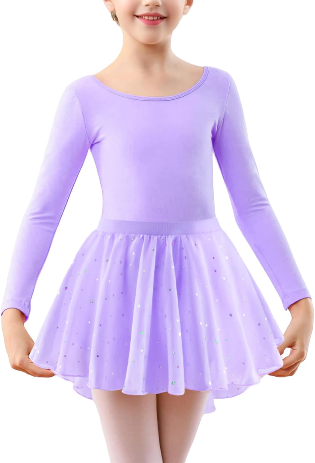 KEOYA Girls Dance Leotards Long Sleeve Ballet Outfits Dance Skirted Leotard Kids Ballet Tutu Dress for 3-11 Years image number 4