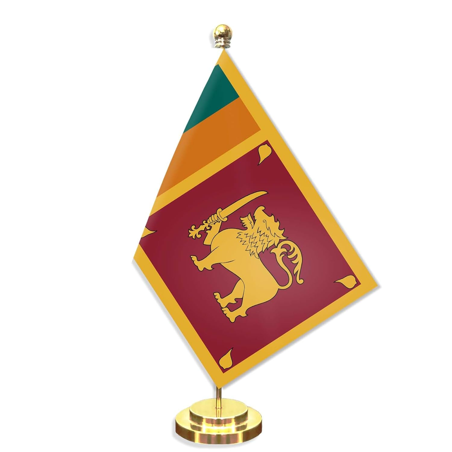 Sri Lanka Desk Small Flag Set,5&times;8 Inch Mini Sri Lankan Desktop Banner,12" Metal Solid Pole Decor,Tiny Digital Printed Polyester Banner with Golden Base image number 3