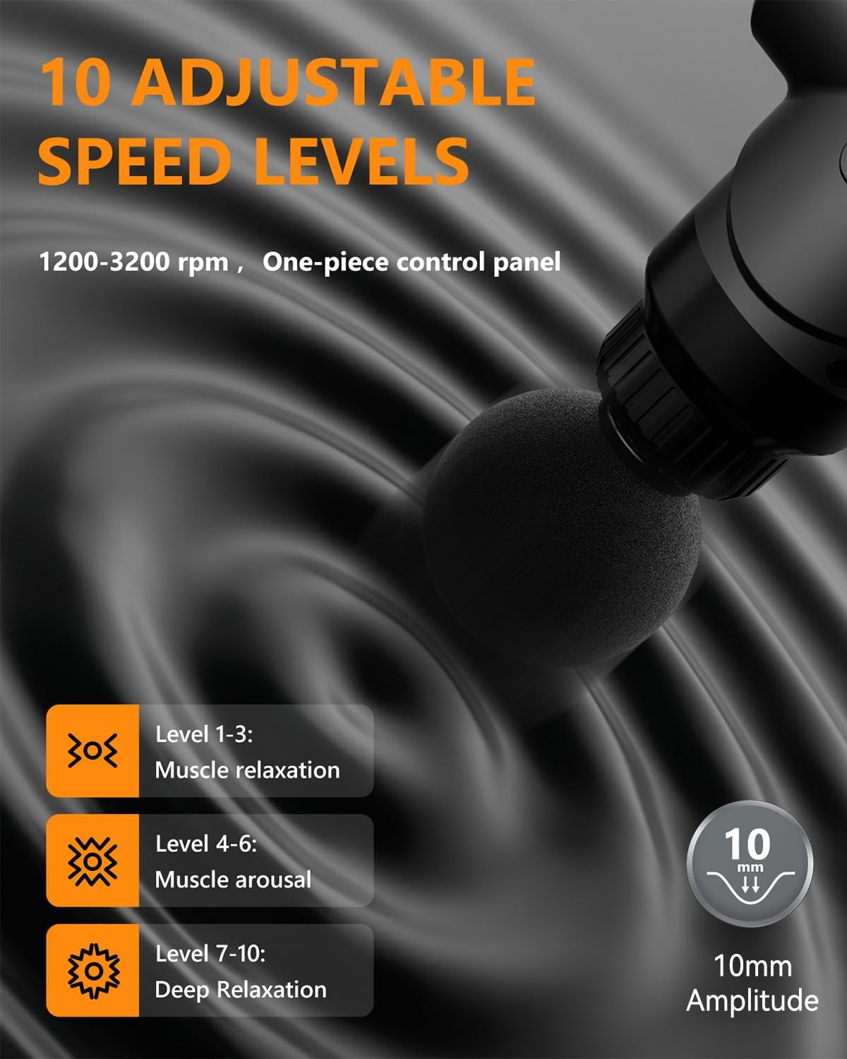 AERLANG Massage Gun, Massage Gun Deep Tissue, with 10 Speed Levels, Type-C Charging, Portable Handheld Muscle Massager, Home and Office Use, Ideal Gifts for Men - Black image number 2