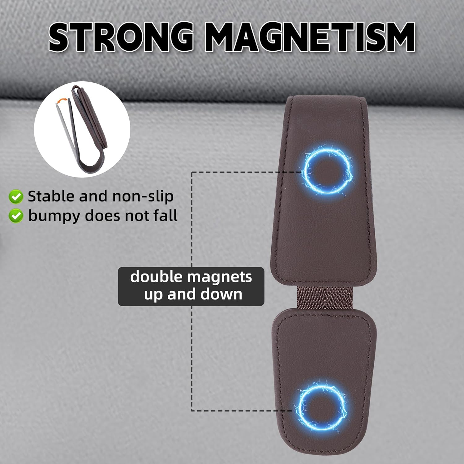 Sunglasses Holder for Car Sun Visor, Magnetic Leather Glasses Eyeglass Hanger Clip for Car, Universal Car Interior Visor Accessories for Woman Man, Brown image number 1