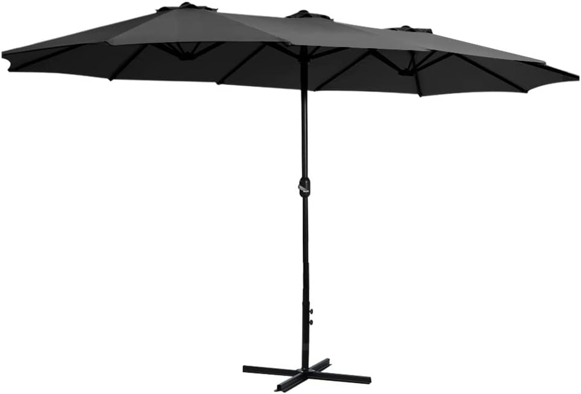 Instahut Outdoor Umbrella 4.57M Charcoal Pole Stand, Sun Beach Garden Patio Camping Tent Gazebo Canopy Double Shading, Water Resistant and UV Steel Frame