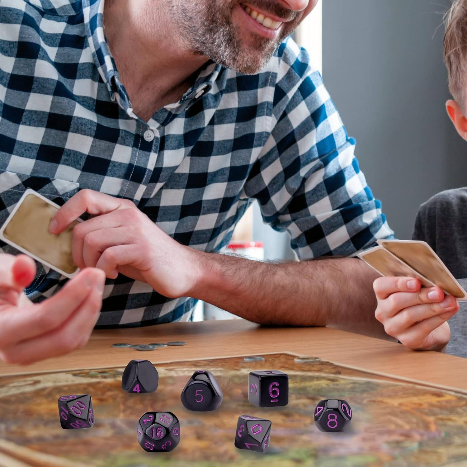 AUSTOR 15 Pieces Complete Polyhedral Dice Set D3-D100 Game Dice Set with a Leather Drawstring Storage Bag for Role Playing Table Games(Black & Purple) - Black  Blue image number 7