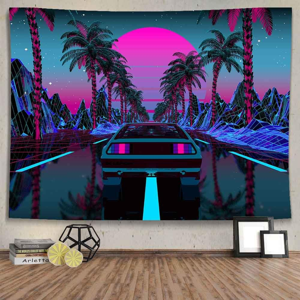 Car Tapestry 1980S Science Fiction Super Sports Car Tapestry Forest Road Tapestry Suitable for Home Decoration Art for Bedroom Living Room GTLTIE582