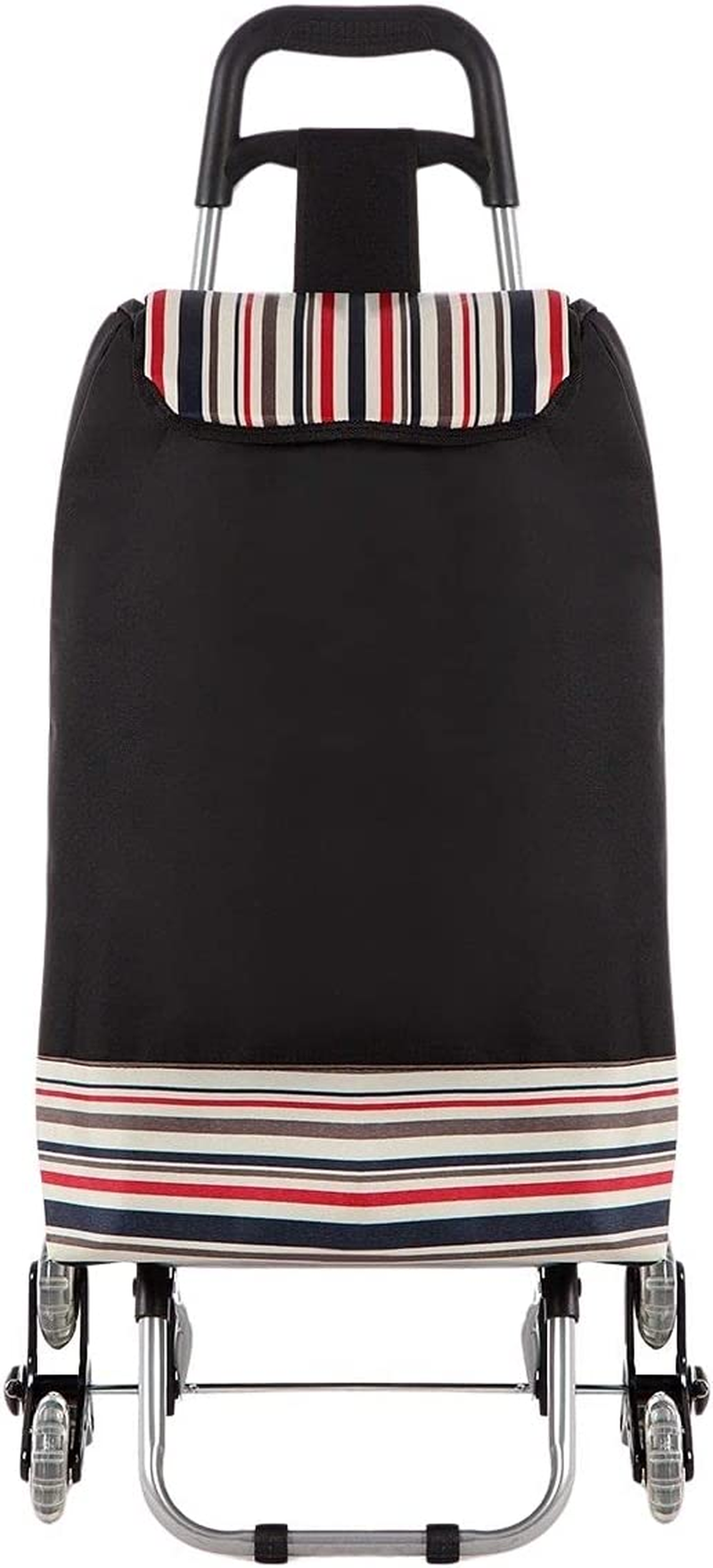 Shopping Trolley with Wheels Foldable Shopping Cart Stair Climbing Utility Cart Tri-Wheel Waterproof Nylon Shopping Bag Aluminium Framed Black