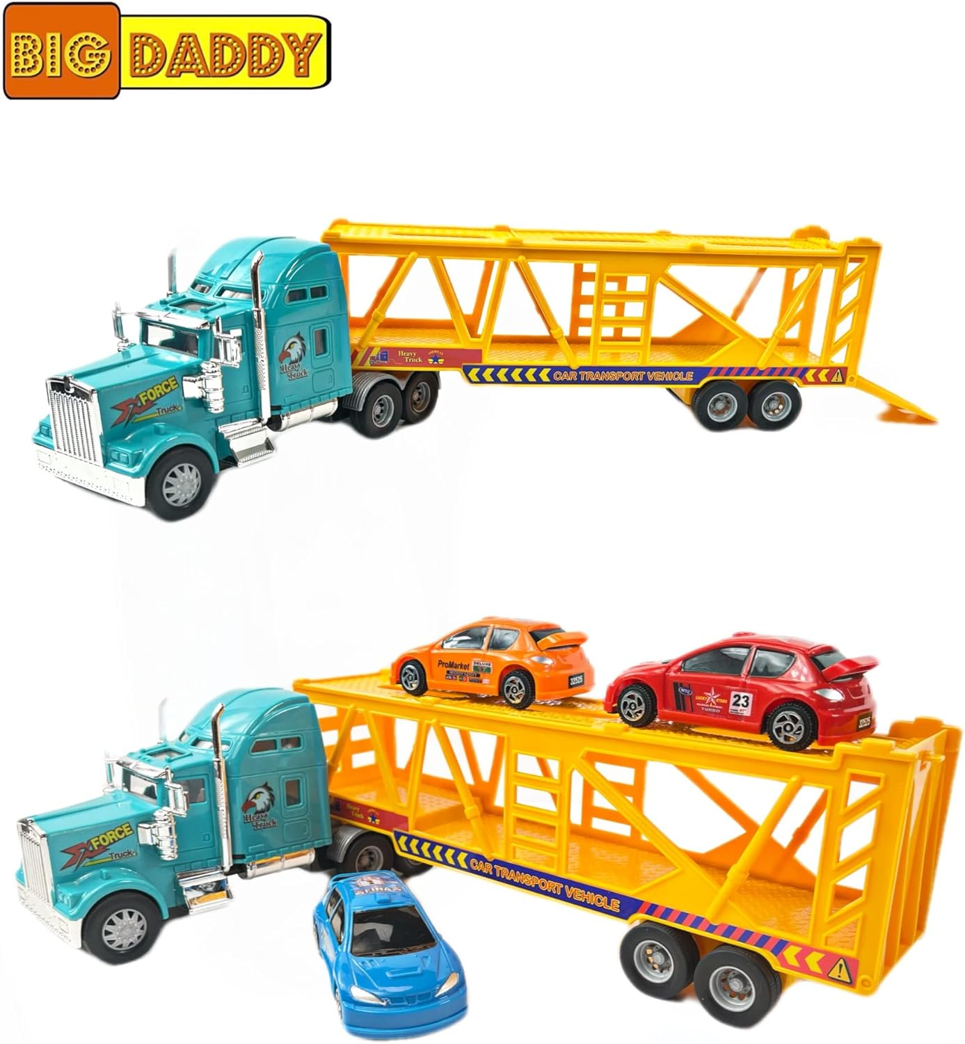 Big Daddy Big Rig Heavy Duty Tractor Trailer Transport Car Transport Toy Truck with 3 Cars image number 4
