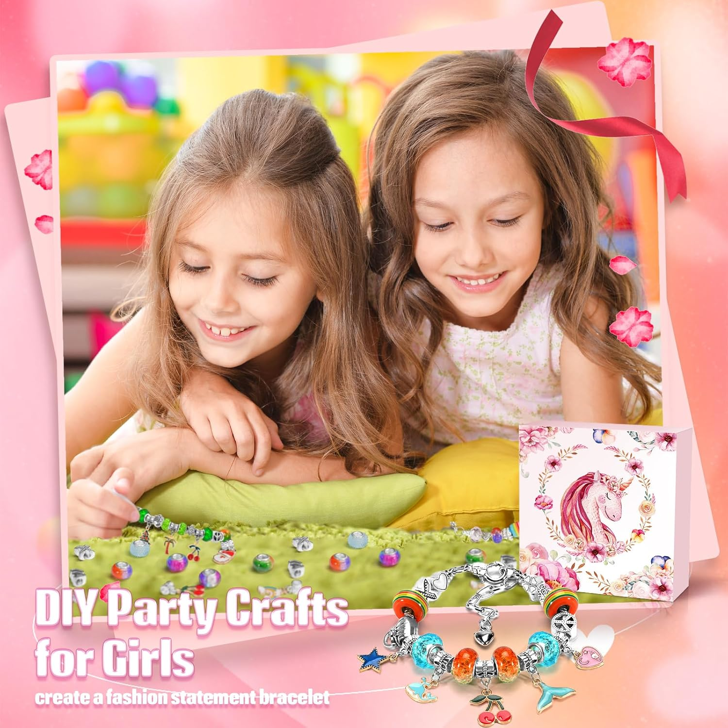 ZOOI Unicorn Gifts for Girls Gifts for 5-12 Year Old Girls, Gifts for Teenage Girls Gifts, Girls Birthday Presents, Charm Bracelet Making Kits for Girls, Jewellery Making Kit Arts and Crafts for Kids image number 1