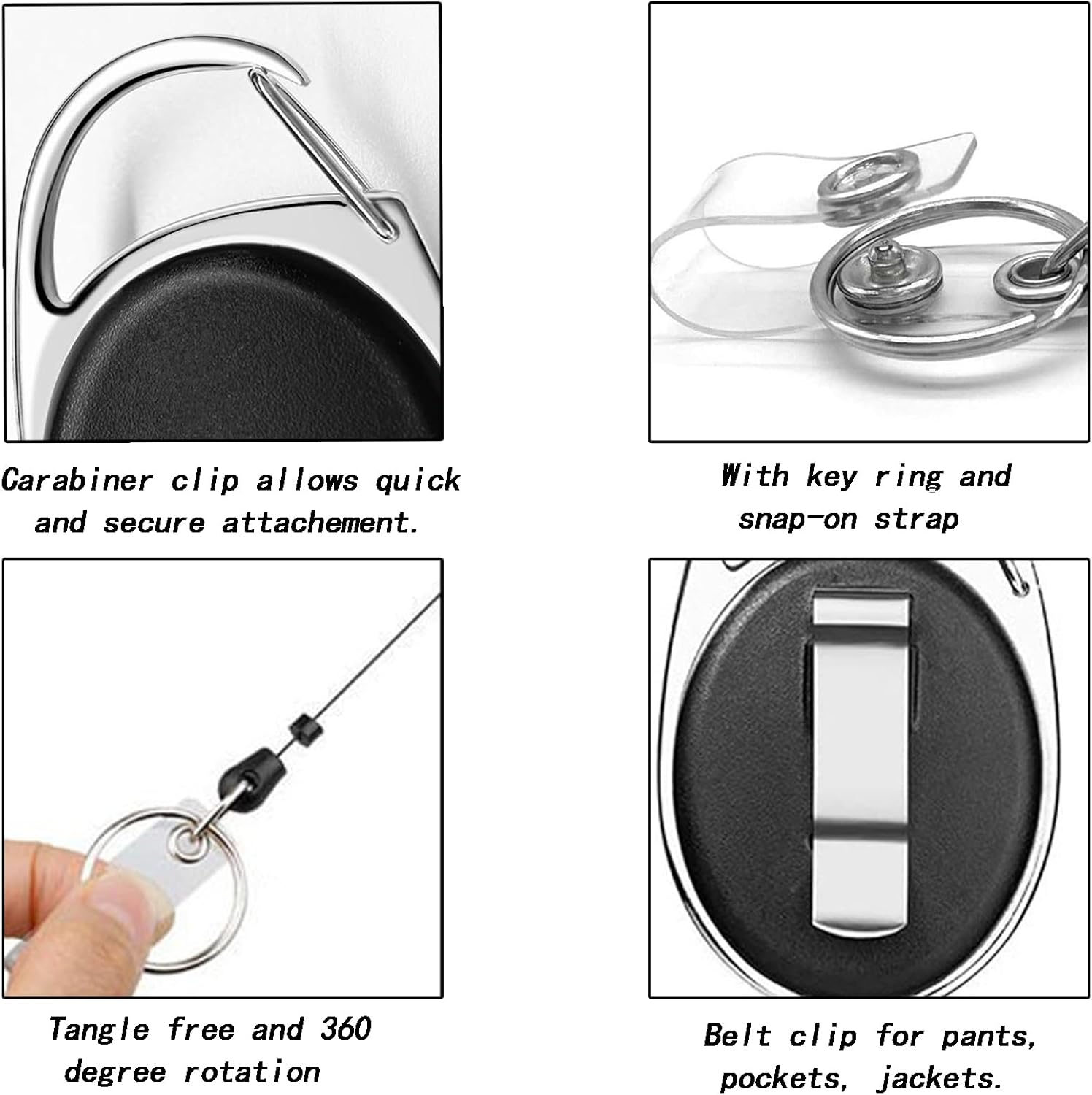 4 Pack Heavy Duty Retractable Keychains with Carabiner - Durable ID Badge Holder for Cards, Keys & Access Tags image number 3