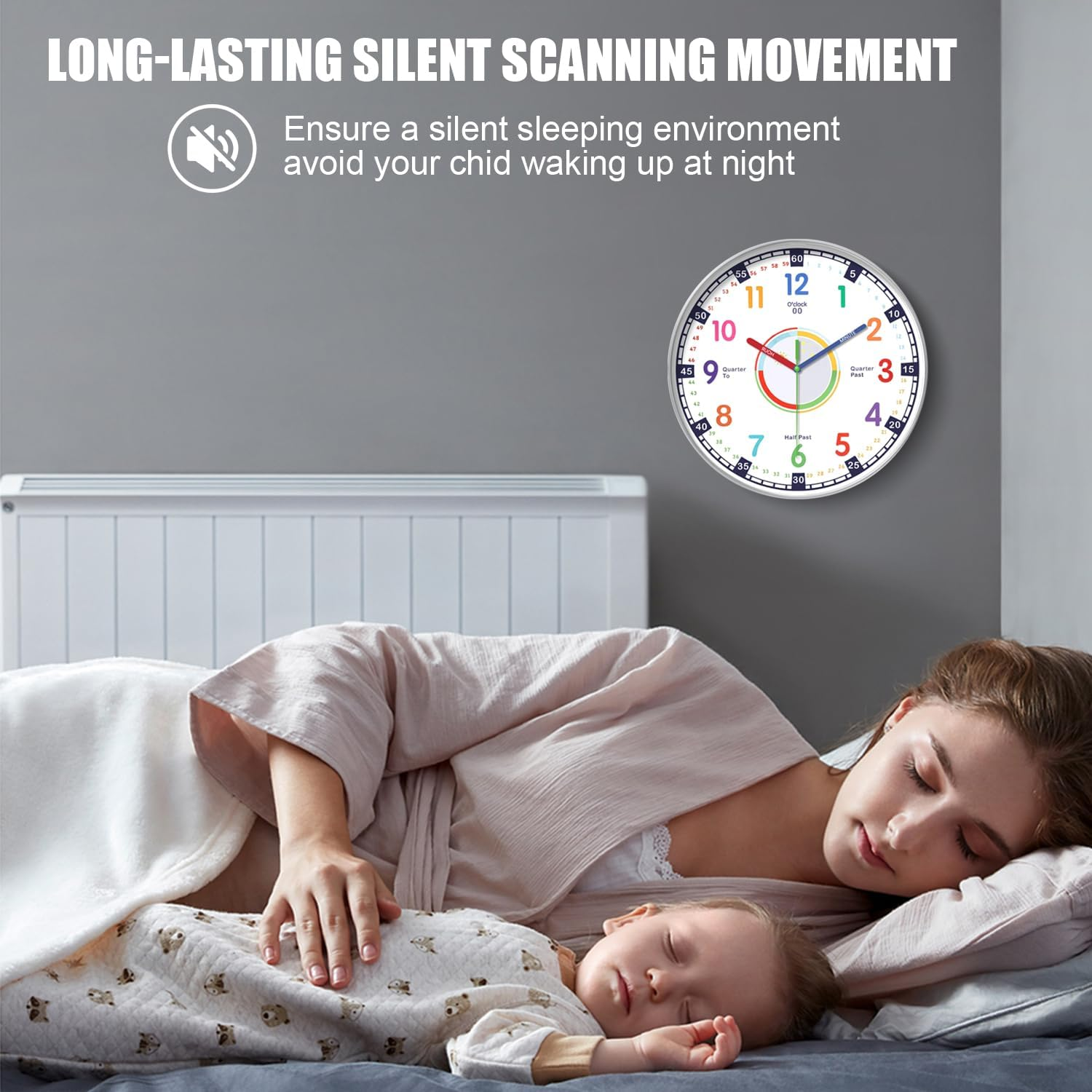 12 Inch Silent Wall Clocks, Kids Wall Clock for Bedroom, Non-Ticking Silent Clock, Quartz Classic Decor Clock, Large round Clock for Boys and Girls Classroom Home Decor (Silver) image number 6