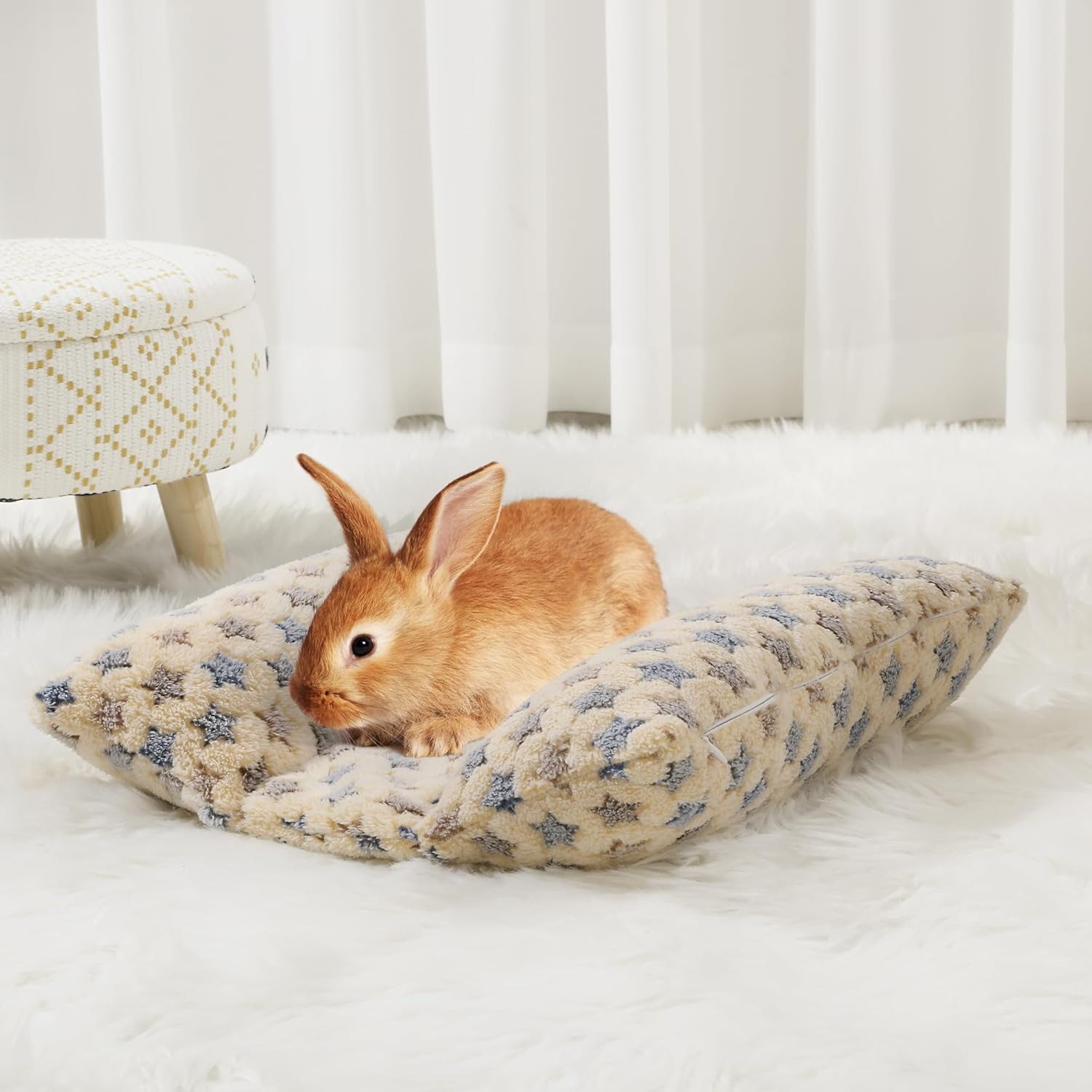 HOMBYS 5" Thickened Bunny Bed, Cuddle Rabbit Bed Soft Plush Cuddle Cushion with Lounger Pillow, Warp Design for Indoor Small Animals, Kitten, Hamster, Guinea Pig, Small Pet Flop Mat, (Yellow) image number 5
