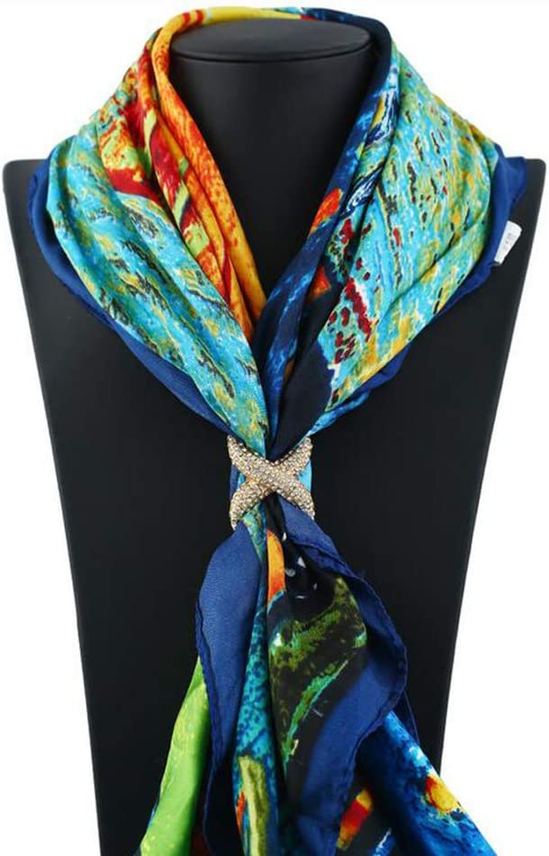 2Pcs(Gold+Silver) Women Lady Girls Fashion Rhinestone Inlayed Scarf Ring Buckle Modern Simple Jewelry Silk Scarf Clasp Clips Clothing Wrap Holder Decoration Accessories for T-Shirt Neckerchief Shawl image number 1