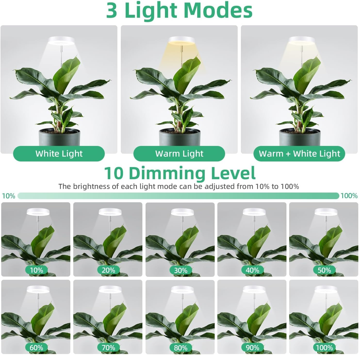 Plant Grow Light, 48 Leds Full Spectrum LED Plant Light for Indoor Plants, Height Adjustable, Auto On/Off Timer 3/9/12H Growing Lamp with 9 Dimmable Brightness (1 Pack) image number 6