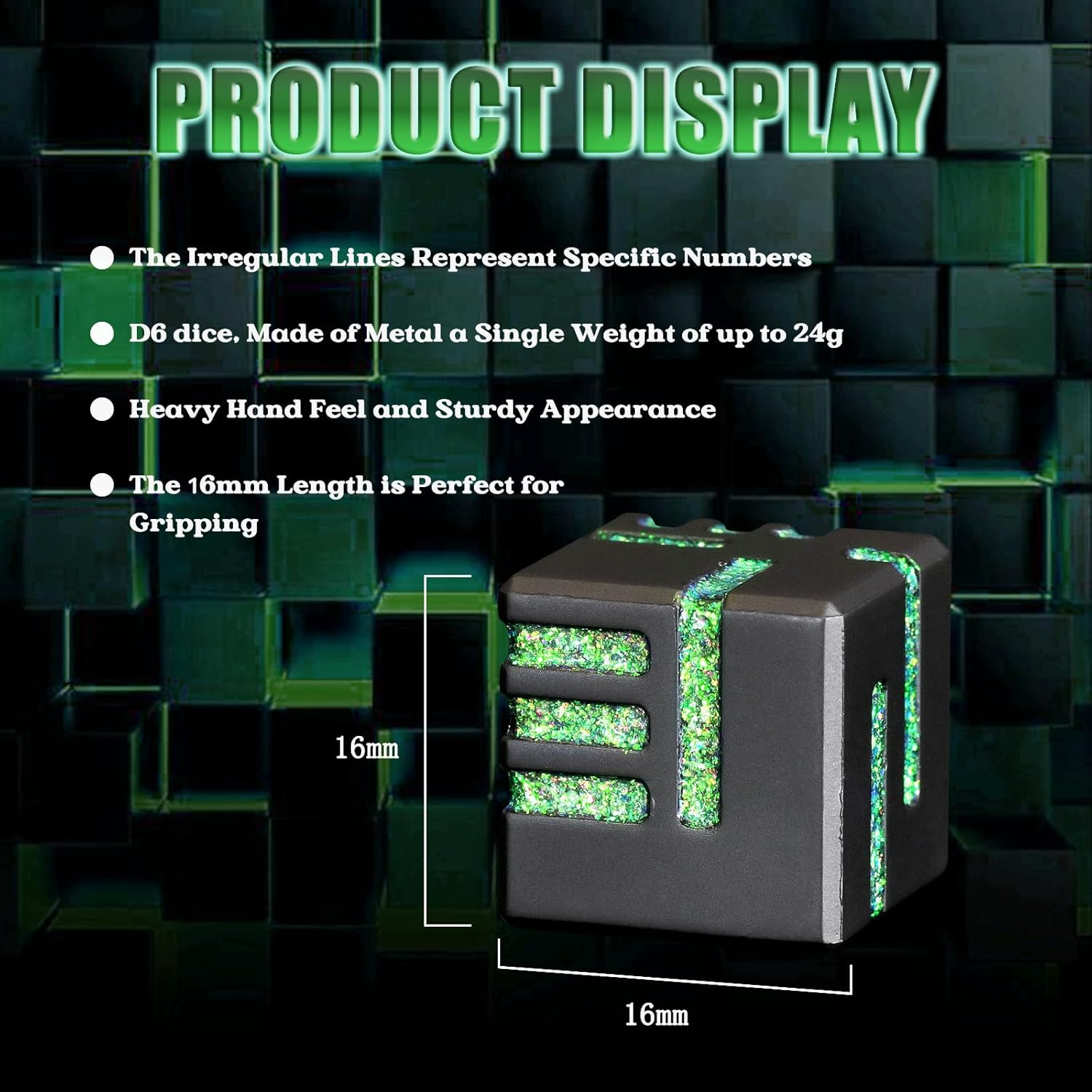 D6 Metal Dice Set 6 Pcs, Unique 6 Sided Die Great for DND Tabletop RPG Dungeons and Dragons Dice Collectors Gifts (D6 Black Green) image number 4