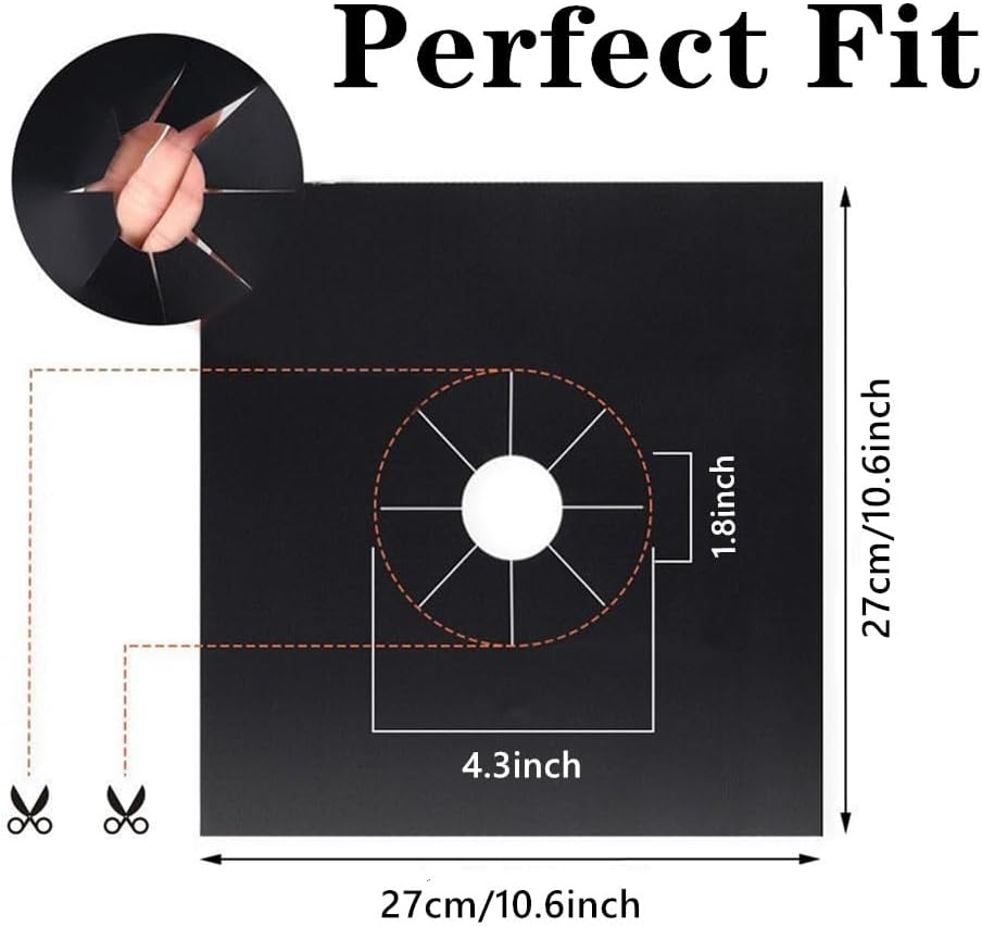 8 Pcs Reusable Gas Range Protectors, Nonstick Gas Range Protectors Liners Black 0.2Mm Double Thickness,Gas Stove Burner Covers Double, Heat Resistant Stovetop Sheets,Cuttable, Heat Resistant image number 2