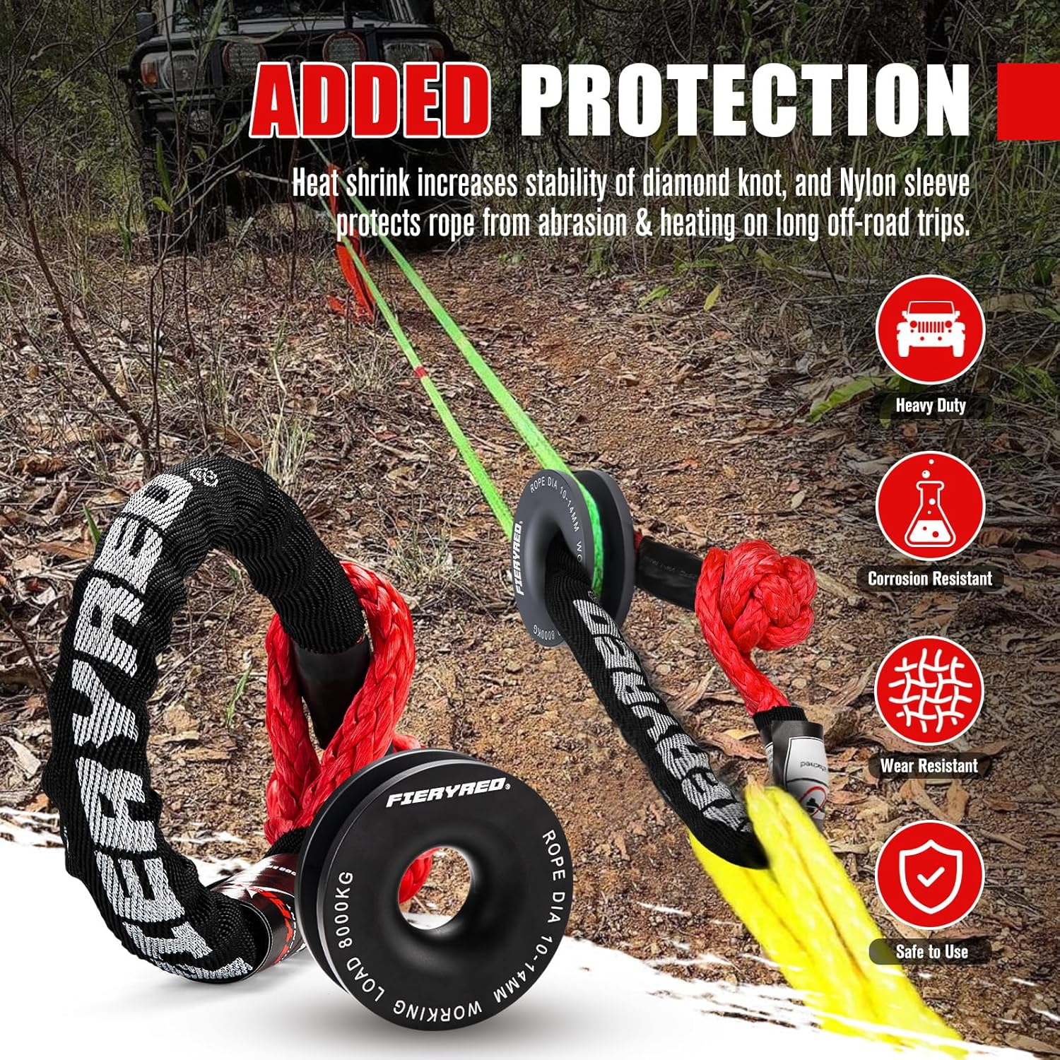 Fieryred Soft Shackle, 1 Inch X 22Inch 33,000Lbs Breaking Strength & Recovery Snatch Ring 17,600Lbs with Black Protective Sleeve Winch Recovery Kit for Towing Truck SUV ATV UTV 4X4 image number 5