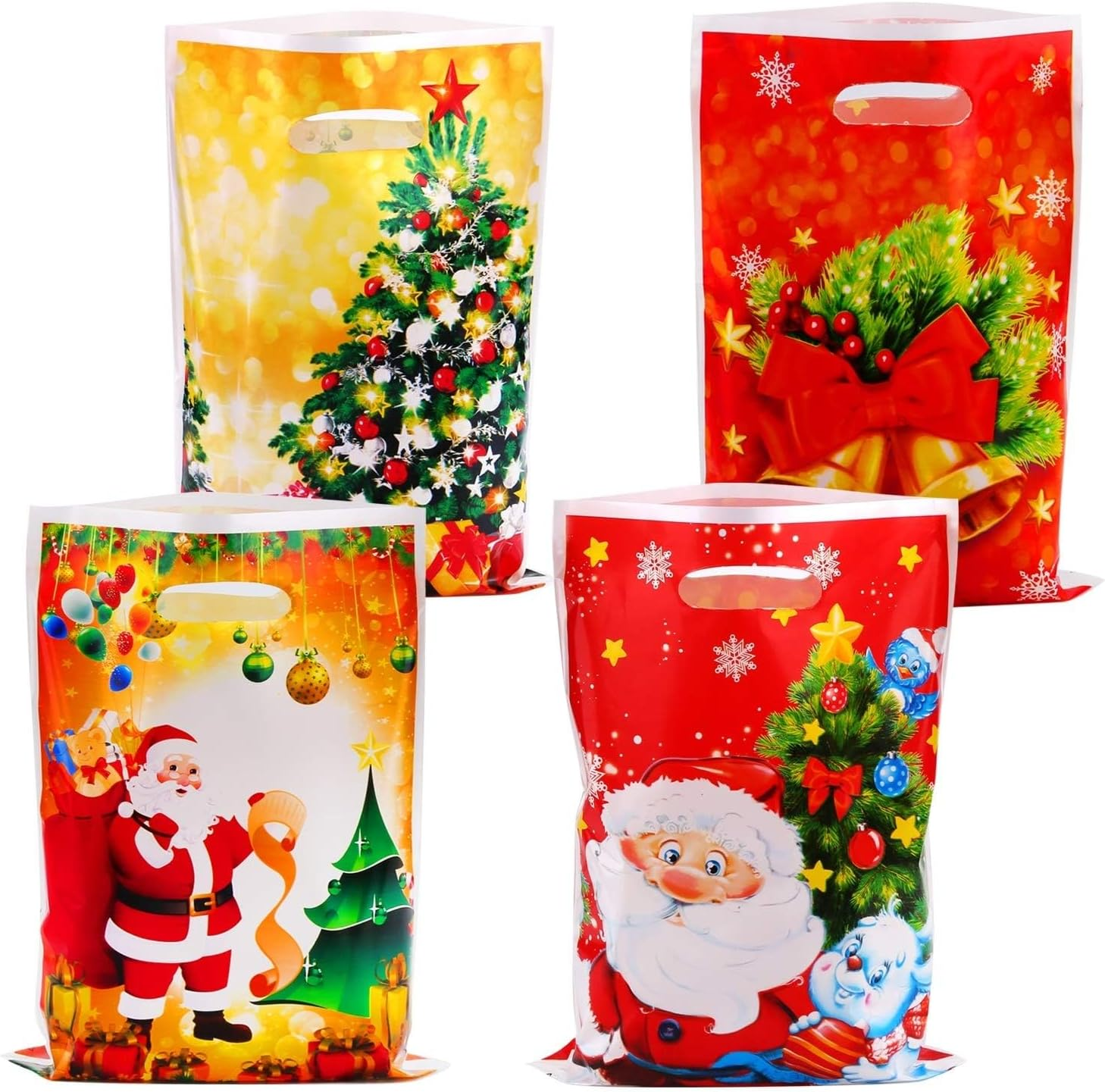 30Pcs Christmas Treat Candy Gifts Bags with Handles for Xmas Presents Sweets, Christmas Tree Santa Goody Plastic Bags for Kids Adult Christmas Party Bag Fillers Party Decoration Supplies image number 3