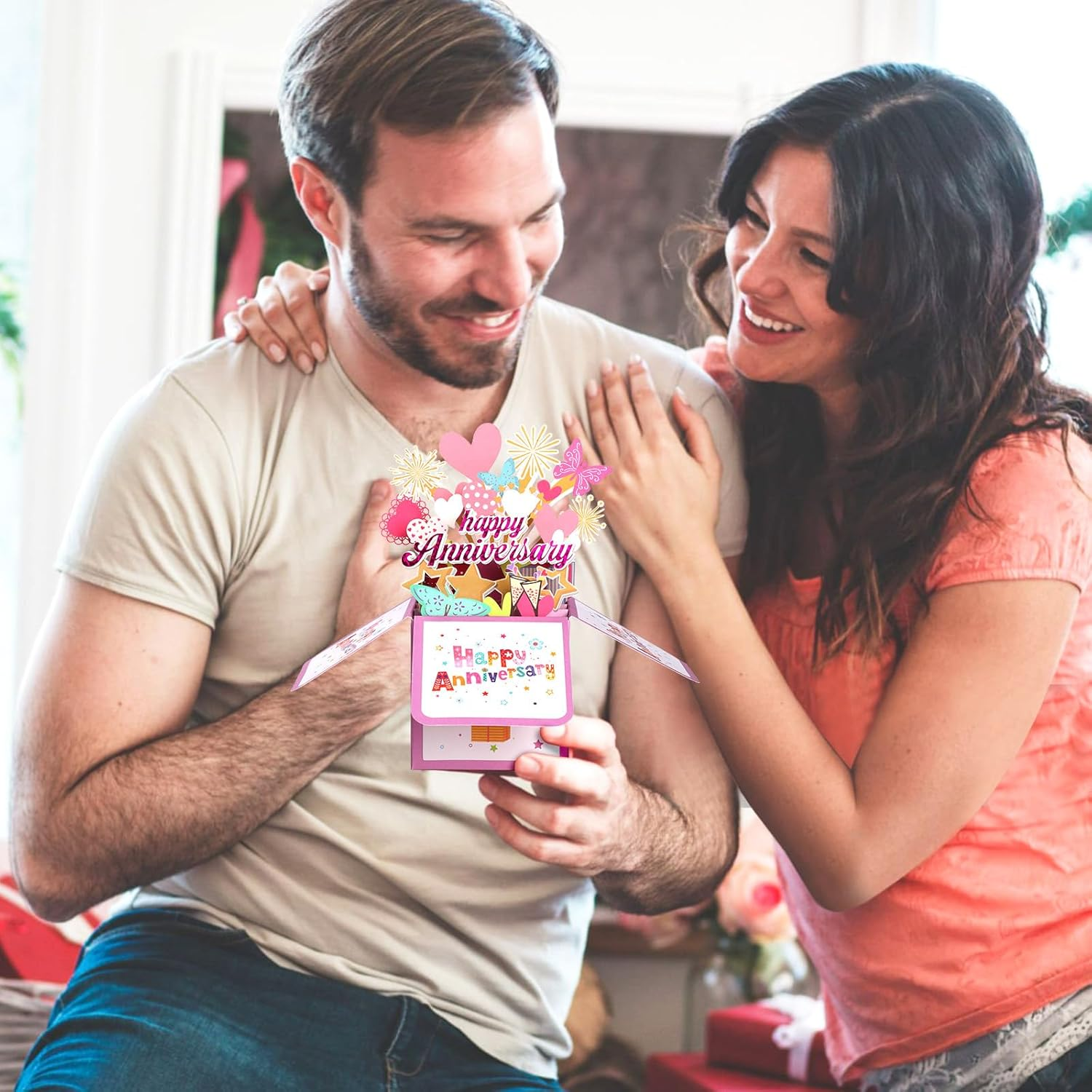 Bighan 3D Pop up Anniversary Card, Happy Wedding Anniversary Card Pop up Greeting Boxed Cards Anniversary Pop up Cards for Wife from Husband, Pink 2 image number 4