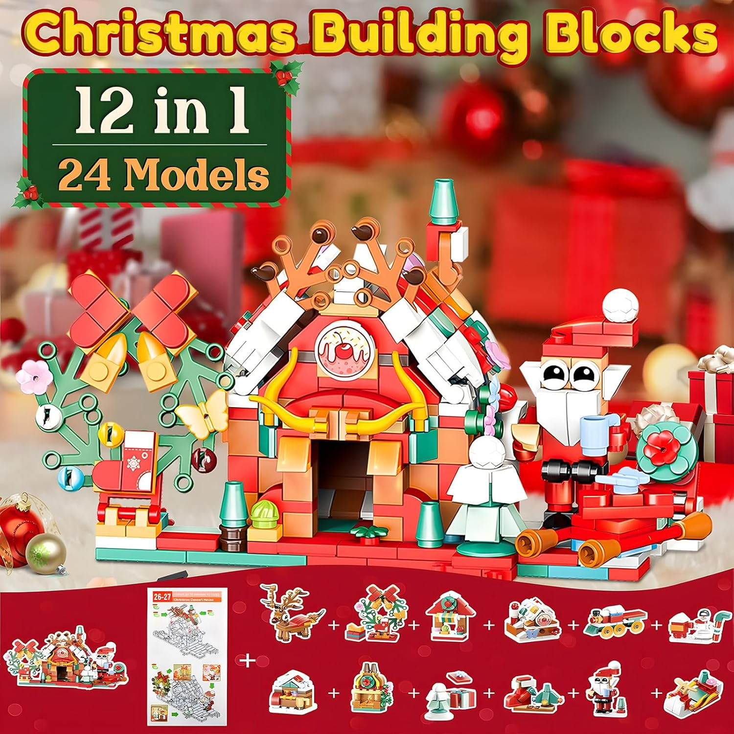 Christmas Building Blocks Advent Calendar 2025, Christmas Reindeer Sleigh Building Set 24 Days Surprises Advent Countdown Gift Box for Kids 6-12 Year, Xmas Santa Elk Sleigh Block STEM Toys Age 6+ image number 6