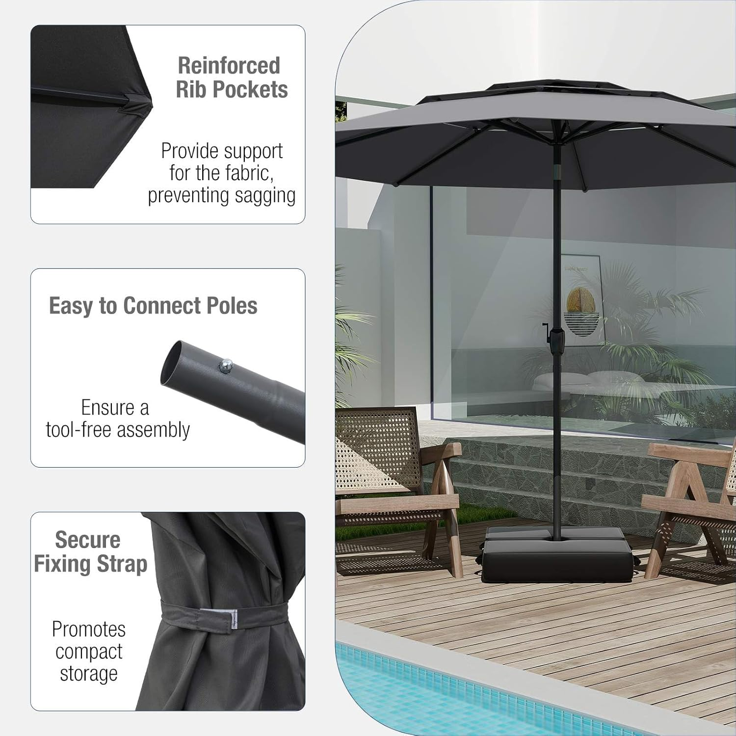 Costway 3 M 3-Tier Vented Patio Umbrella, Large Market Table Umbrella W/Push Button Tilt, Crank Handle, 8 Sturdy Ribs, Outdoor Heavy Duty Sun Shade for Backyard, Garden, Beach, Poolside image number 1