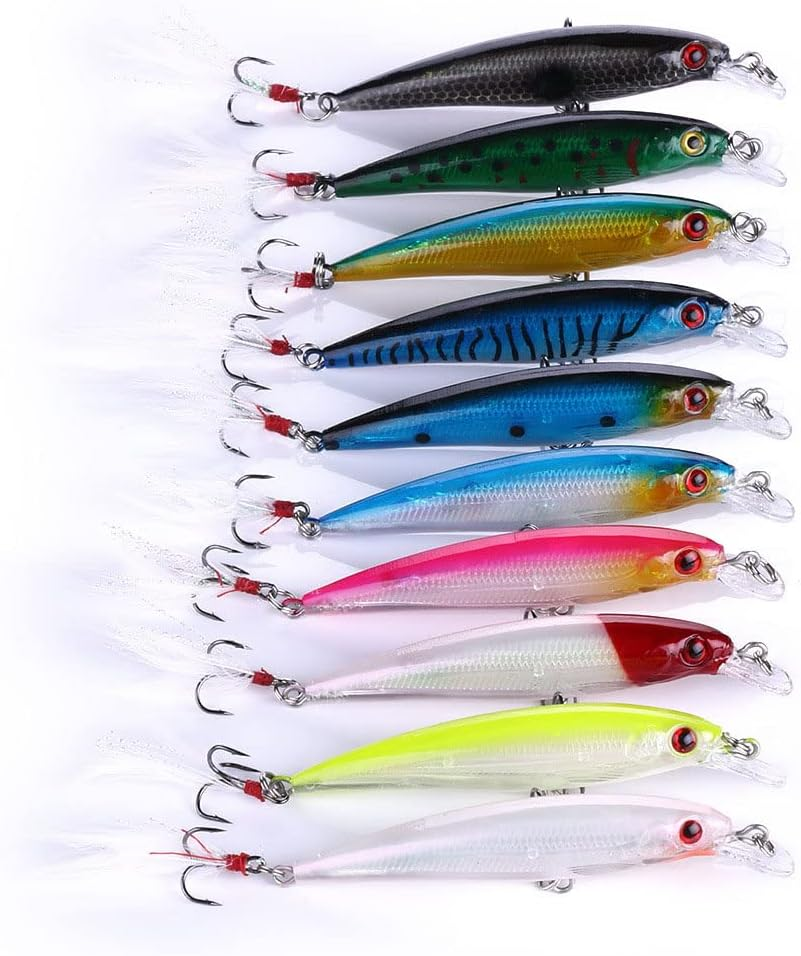 10 Fishing Lure, Hard Minnow Fishing Lures Saltwater Bass Crankbait Set with Treble Hooks, for Bass Trout Walleye Redfish image number 3