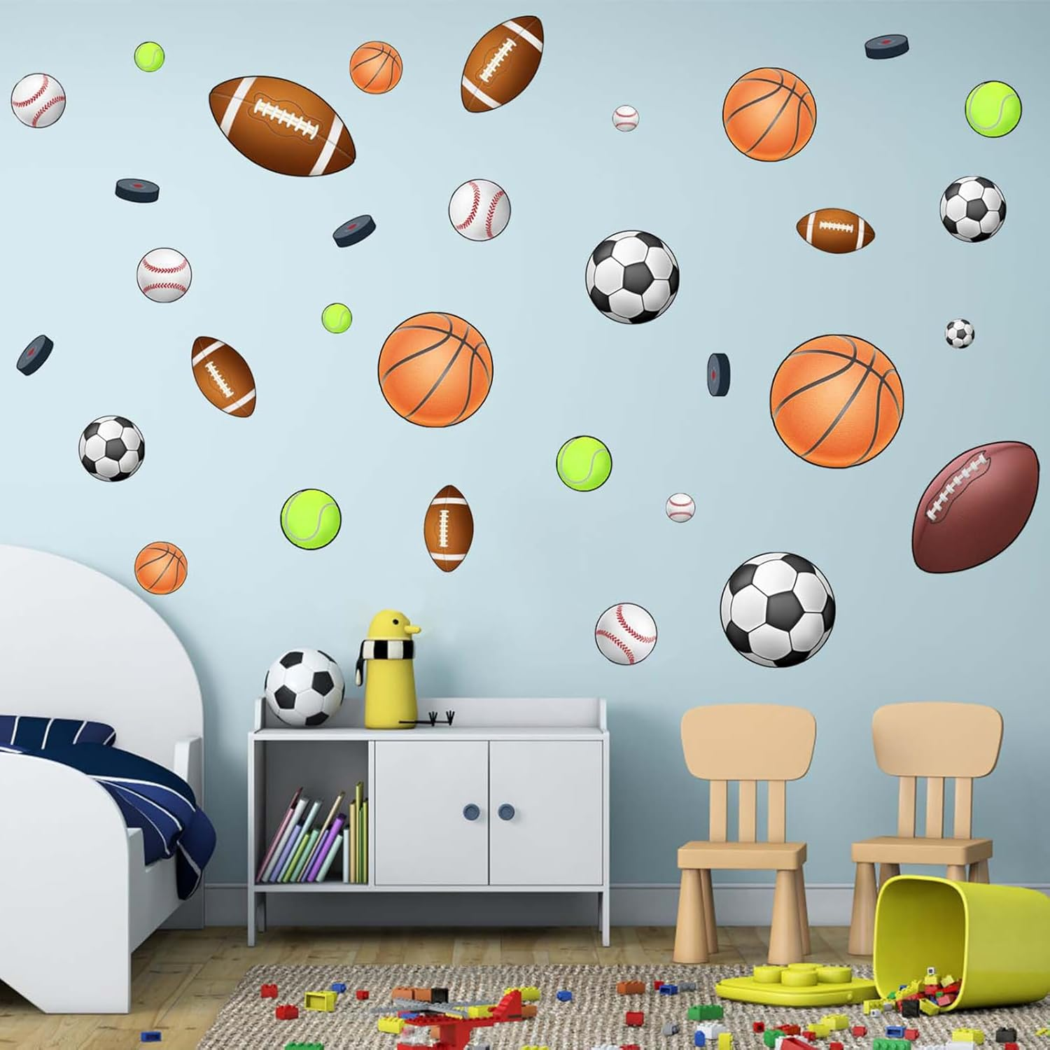 Basketball Football Sports Wall Stickers - Kids Baby Boys Wall Decals - Nursery Playroom Classroom Daycare Game Room Bedroom Home Wall Decor image number 3