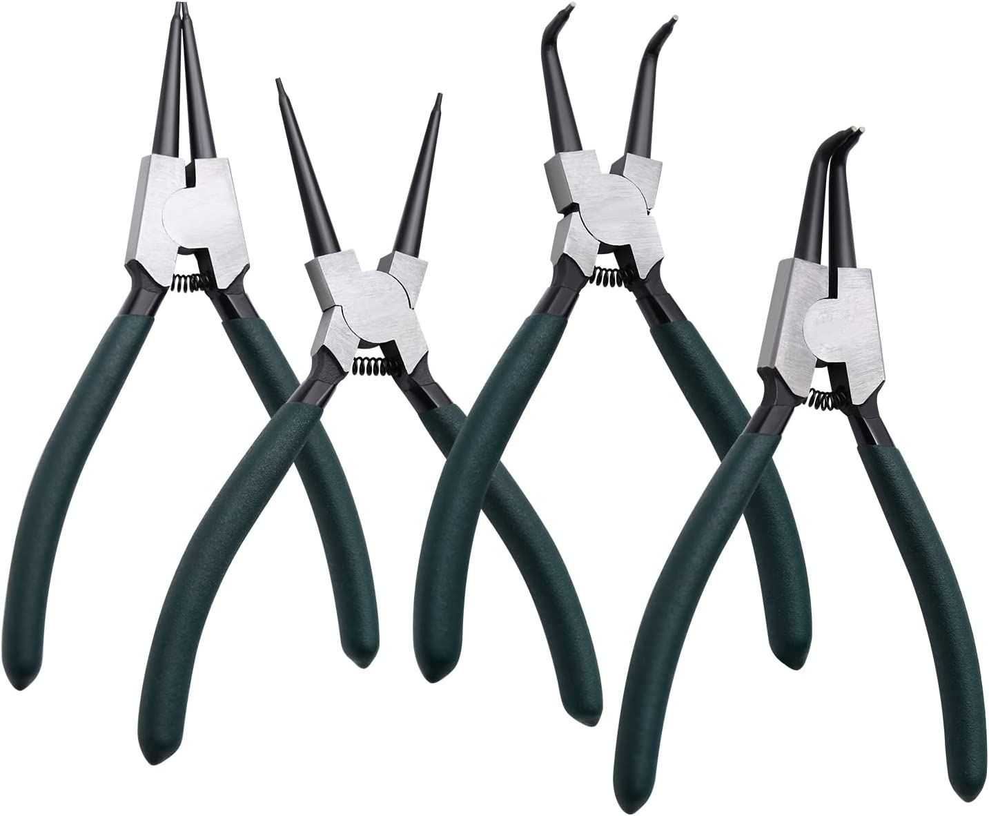 Snap Ring Pliers Set, 4Pcs 7" Internal/External Circlip Pliers Kit with Straight/Bent Jaw, Heavy Duty Precision Spring Loaded Pliers for Ring Remover Retaining and Remove Hoses, Gaskets