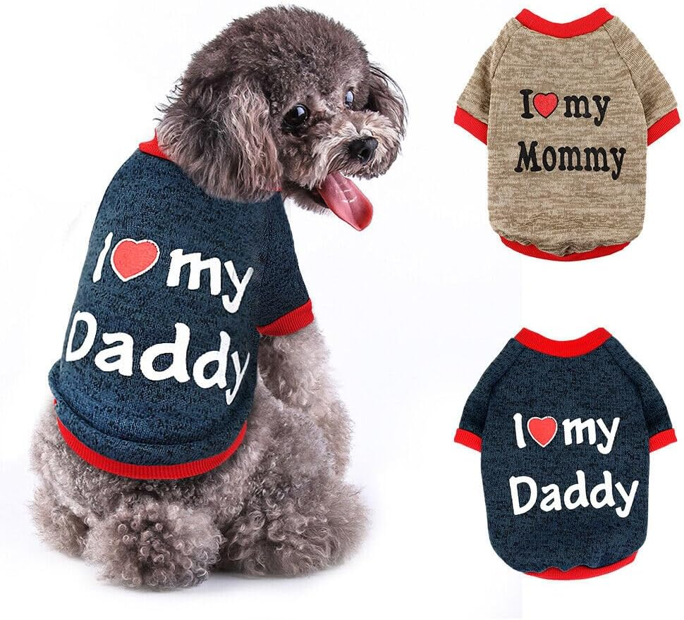 Pet Clothes, Winter Dog Sweater I Love My Mom/Dad Dog Sweatshirt Outfit Warm Dog Costume for Puppy Small Dogs (Mommy, S) image number 4