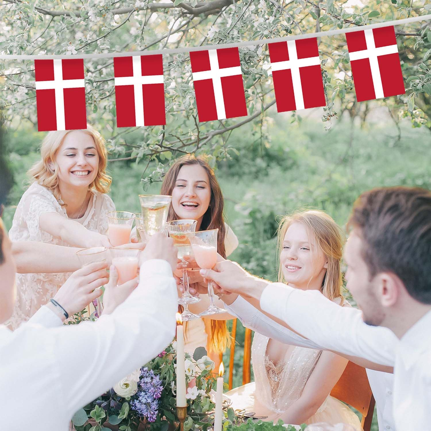32FT Small Denmark Pennant Flag Bunting,30 PCS Mini String Banner Strip Danes National Decor Rectangle for Holiday Restaurant Home Party School image number 2
