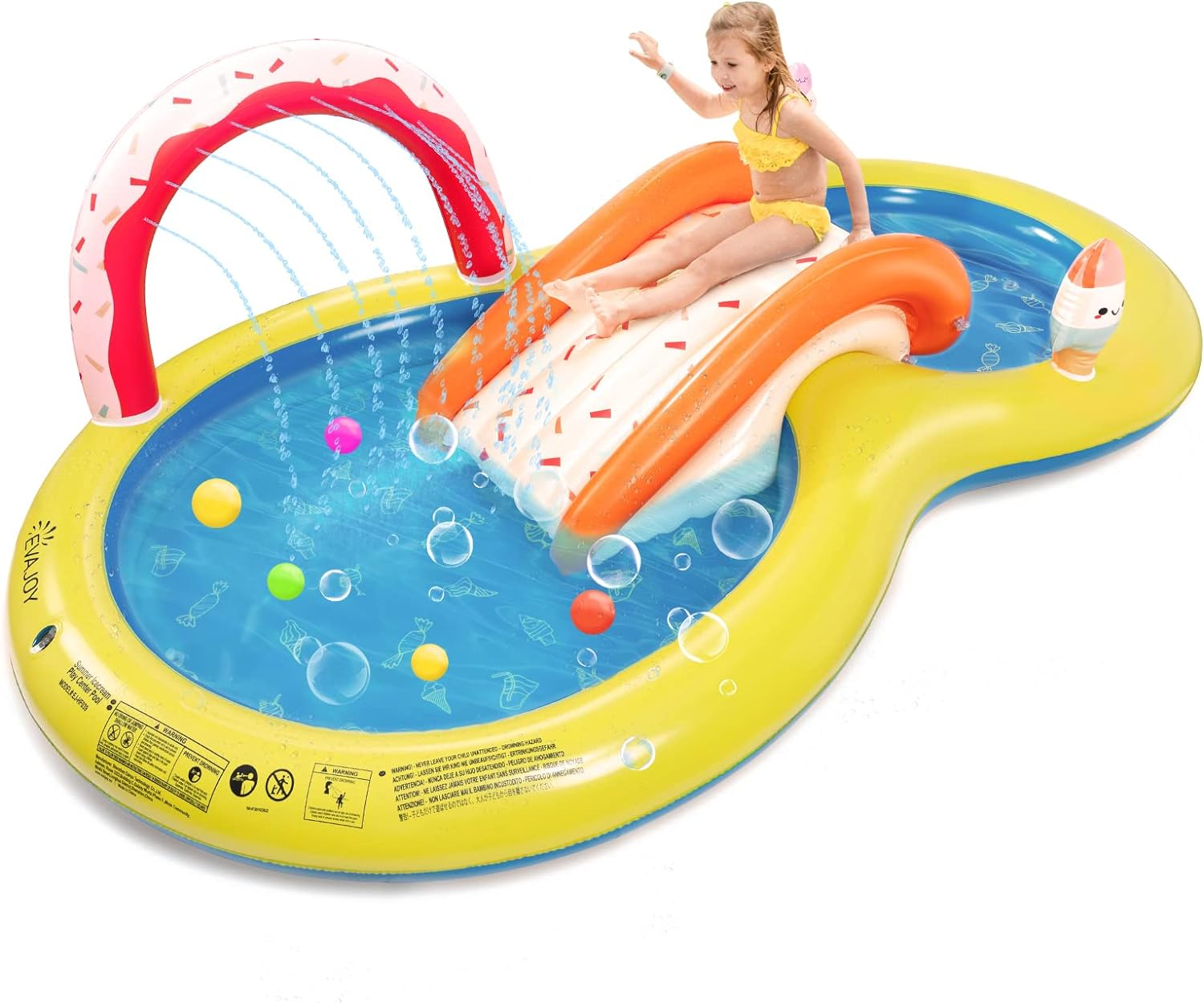 EVAJOY Inflatable Kiddie Pool, 101&rdquo; X 57&rdquo; X 24&rdquo; Play Center with Detachable Slide for Children, Sprinkler, Ball Pit for Indoor Usage, Easy Setup for Garden, Backyard image number 4