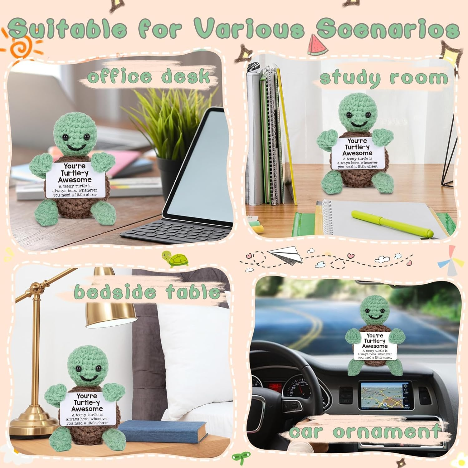 Mini Funny Positive Turtle, Small Handmade Crochet Animals Cute Stuff, Inspirational Gifts for Women Men Birthday Presents, Emotional Motivational Turtle Decor image number 3