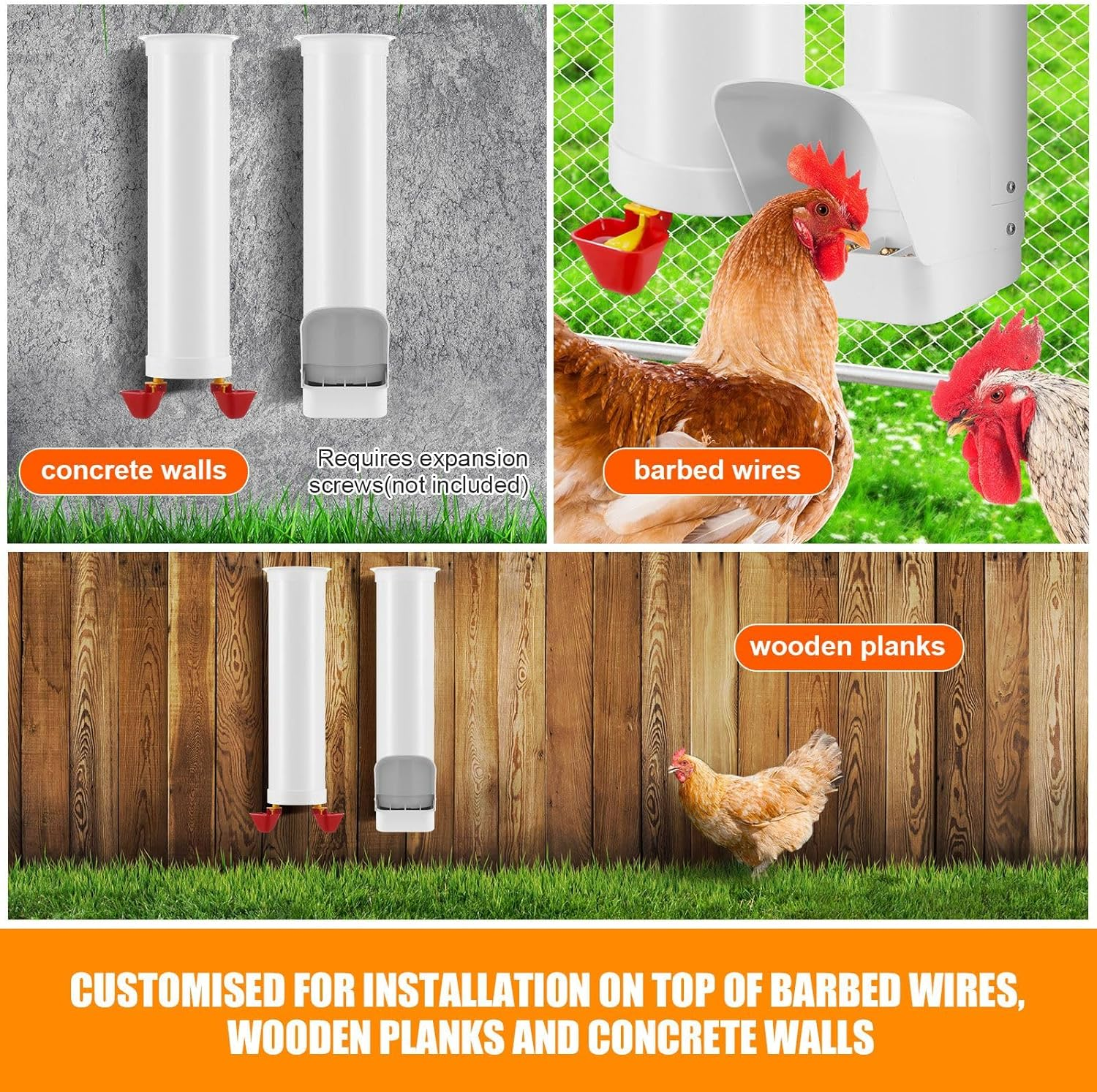 Pet Scene Chicken Feeder and Waterer Set, 3 Kg Poultry Chicken Feeder and 4 Litre Waterer System with Rain Cover,Automatic Water Dispenser Kit Auto Aviary Chook Chick Hen Quail Drinking Cup image number 3