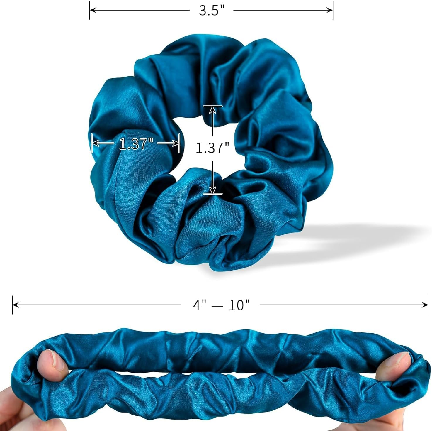 100% Mulberry Silk Scrunchies Hair Tie - No Damage, Prevents Frizz, 1 Pack (Peacock Blue)