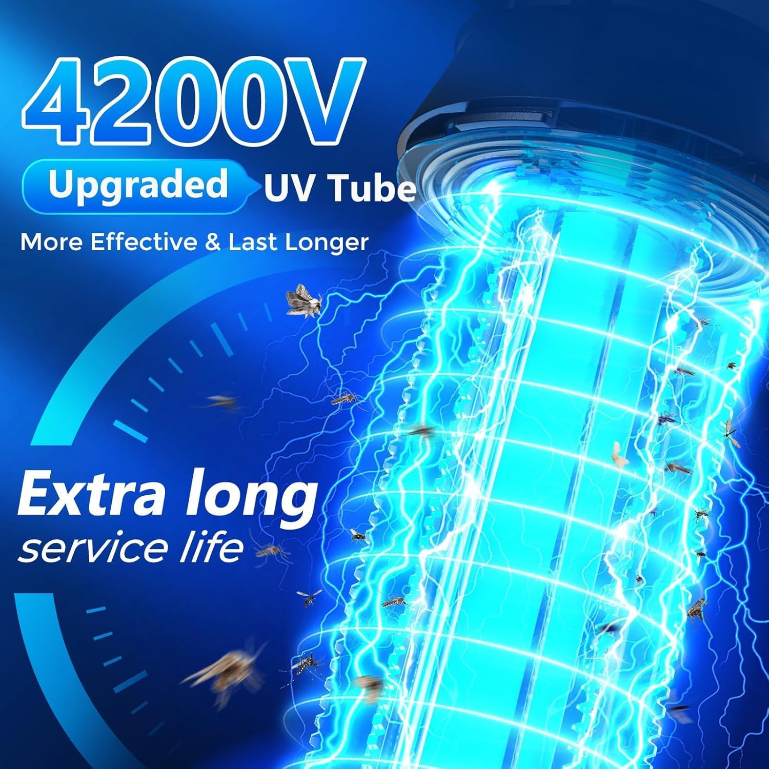 Solar Bug Zapper Outdoor, Electric Bug Zapper, 4000Mah Rechargeable Mosquito Zapper, Cordless Fly Zapper, 4 Modes Waterproof Insect Zapper for Home Garden Patio Backyard Camping Black image number 4