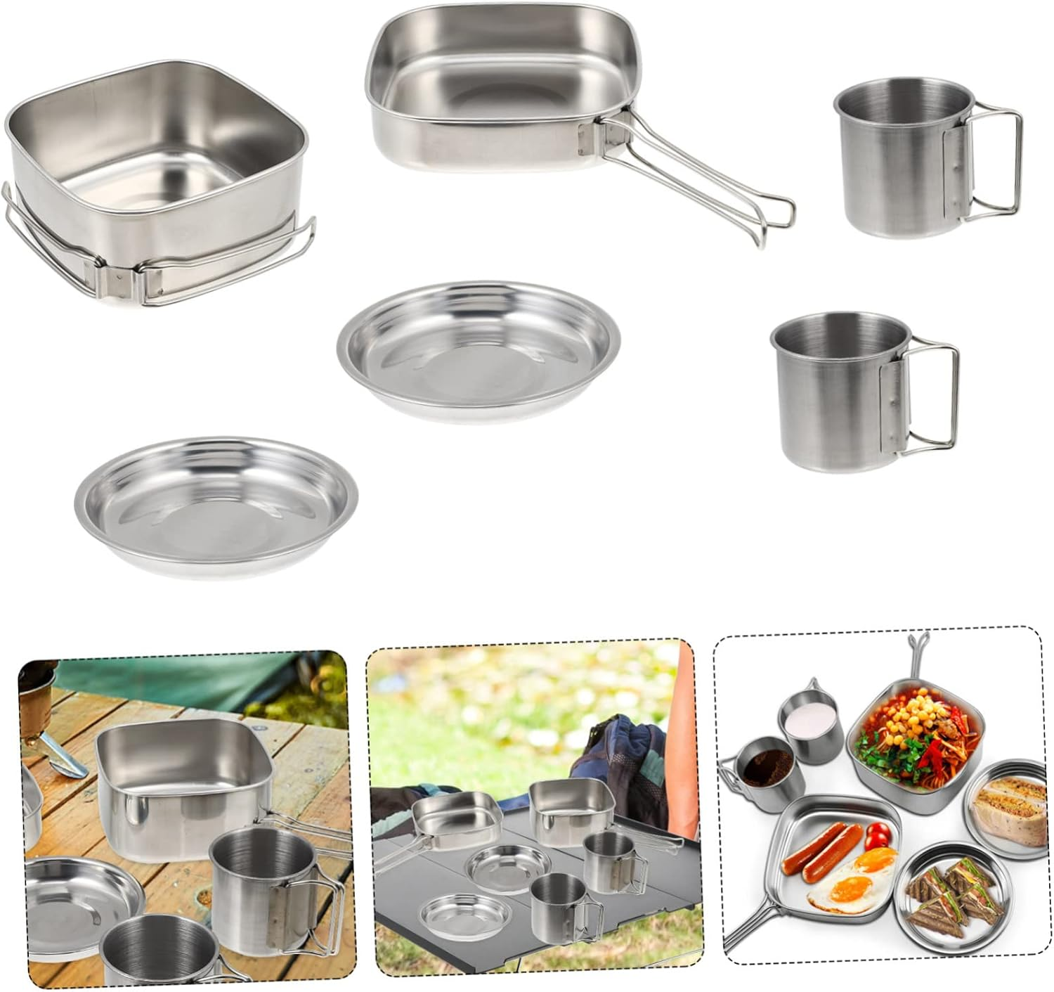 1Set Portable Outdoor Stainless Steel Cookware Set Camping Cooking Utensils for Hiking Picnics Outdoor Activities Lightweight and Easy to Use image number 5