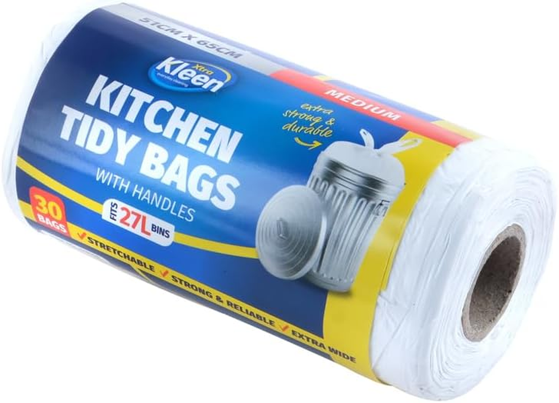 Bin Liner Kitchen Tidy Garbage Bag with Handle, White, Medium, 27 Litre Capacity (Pack of 30) image number 3