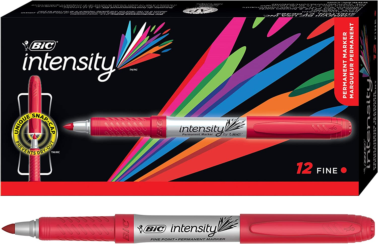 BIC Mark-It Permanent Marker, Fine Point, Red, 12 Markers, GPM11-RED