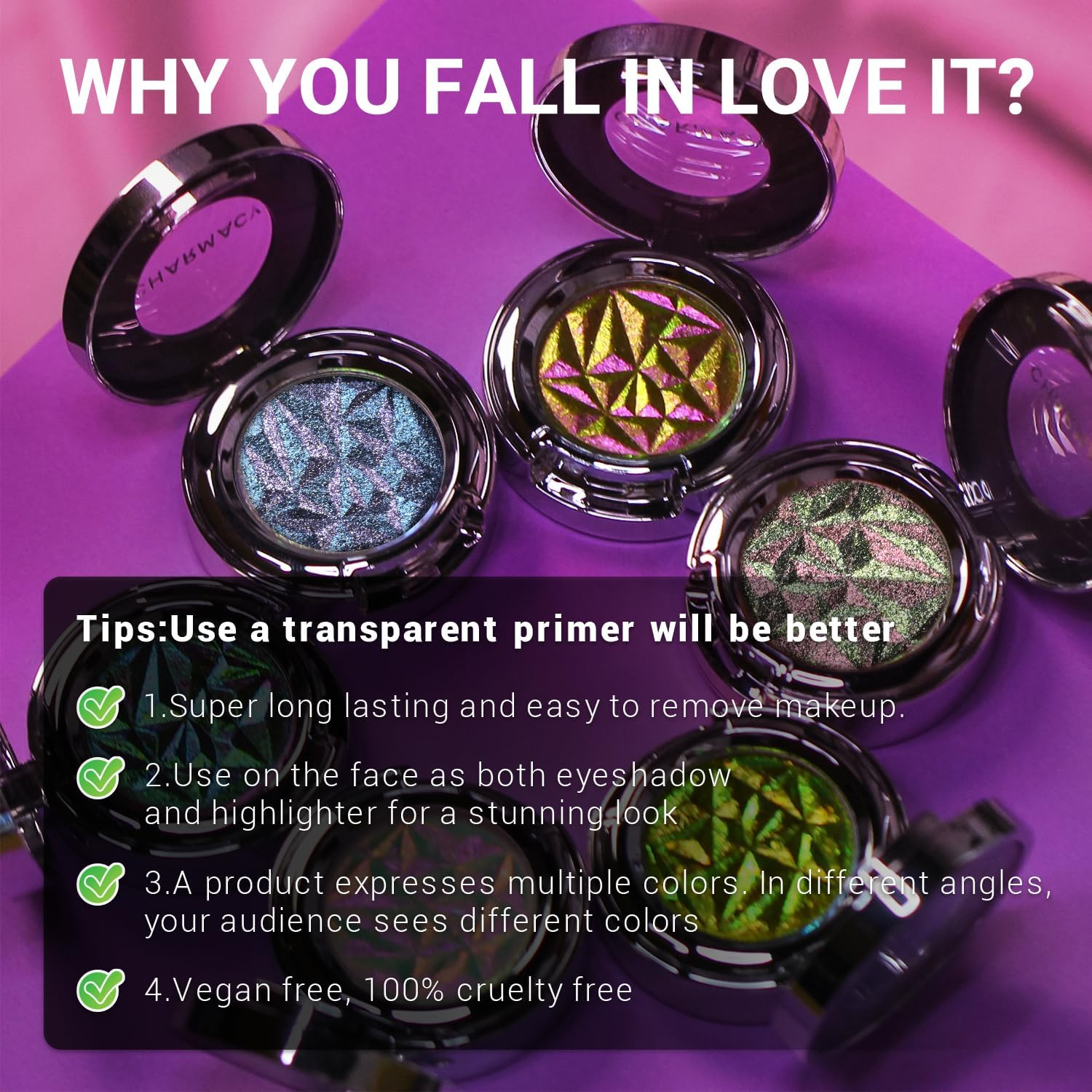 CHARMACY Multichrome Eyeshadow, Insane Shifters Chameleon Eyeshadow, Creates High-Impact, Glitter Metallic Eye Looks, 100% Vegan and Cruelty Free, 1.9G (#809) image number 5