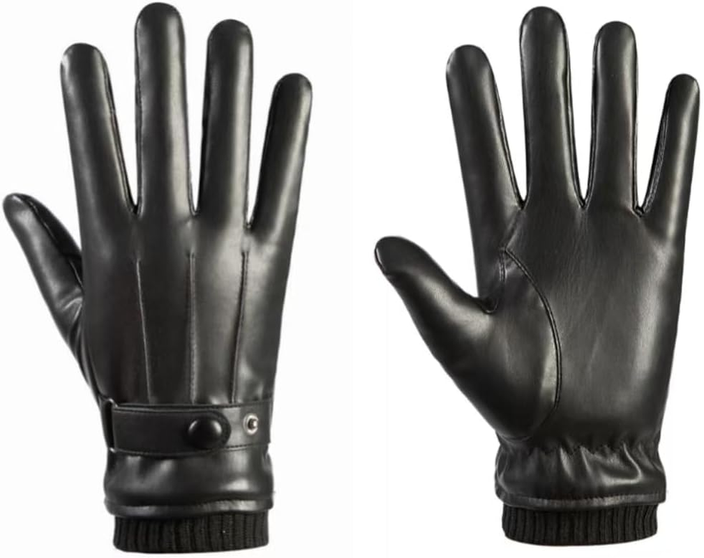 Men'S Winter Black Gloves Leather Touchscreen Snap Closure Cycling Glove Outdoor Riding Warm Waterproof Gloves image number 4