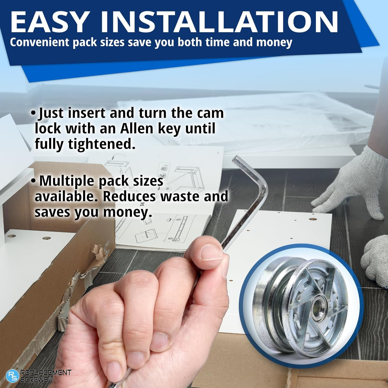 Replacementscrews Bed Frame Cam Wheel Locks Compatible with IKEA Part 114670 (MALM, SONGESAND, BRIMNES) (Pack of 1) image number 5