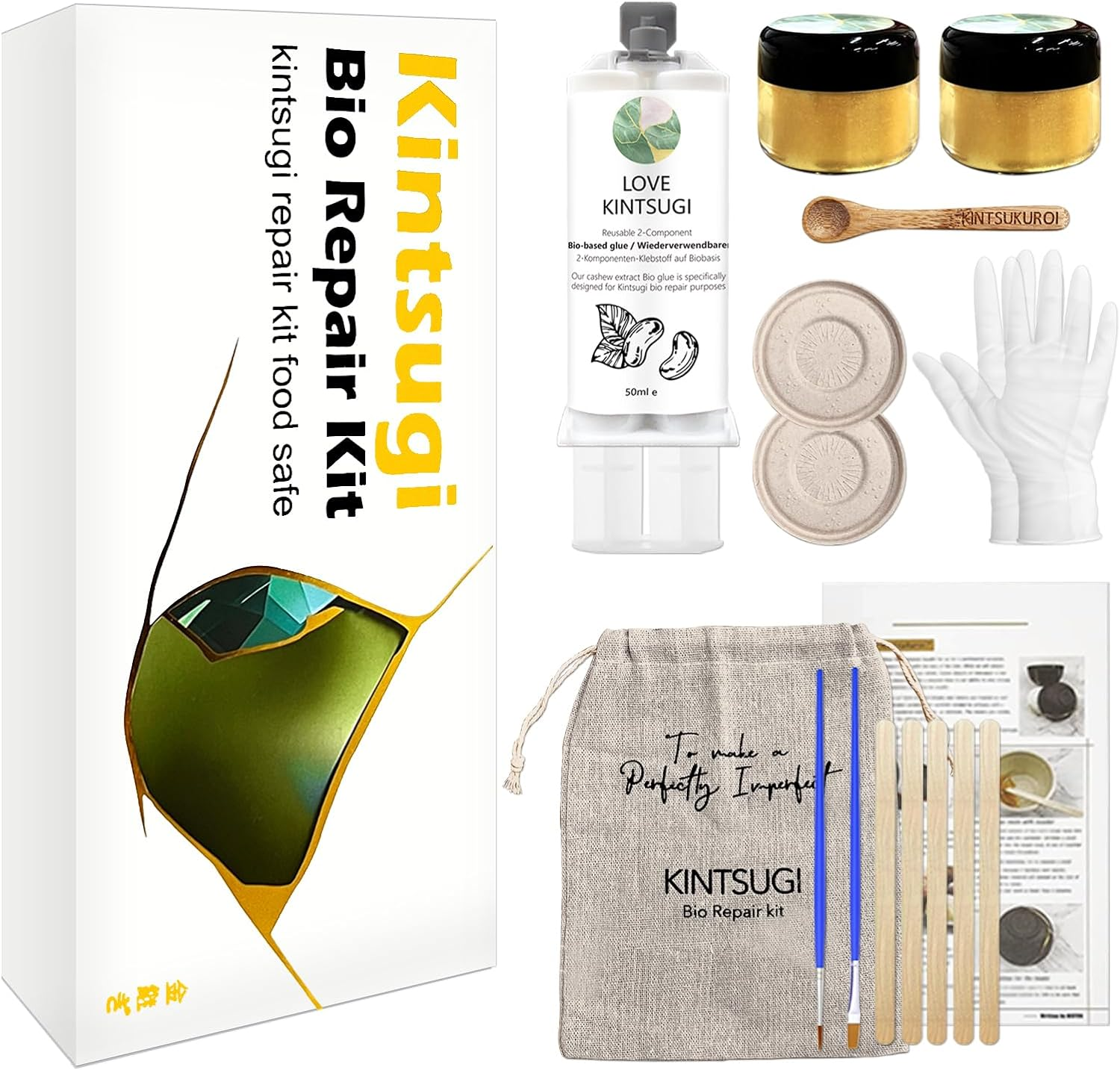 Bio Kintsugi Repair Kit Gold Food Safety Repair Your Meaningful Pottery, Dishwasher Safety, Perfect for Beginners, Bring Japanese Art to Your Home image number 2