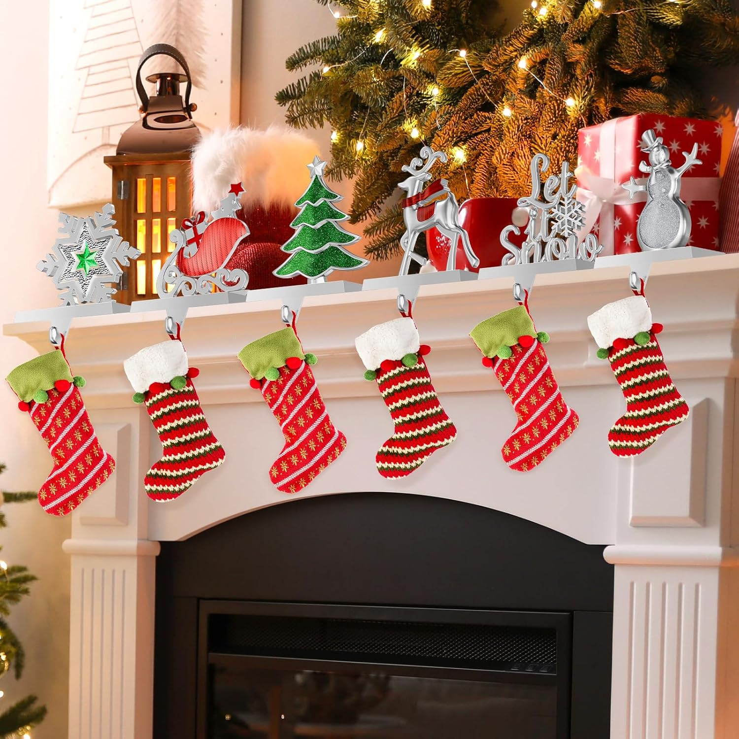 Christmas Stocking Holders for Mantle Weighted Metal Stocking Hangers Hooks for Fireplace Christmas Decorations (Set of 4) image number 5