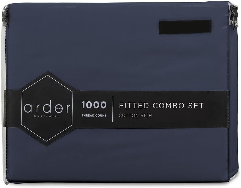 Ardor 1000 Thread Count Fitted Combo Sheet with Pillowcase Set, Slate, Single