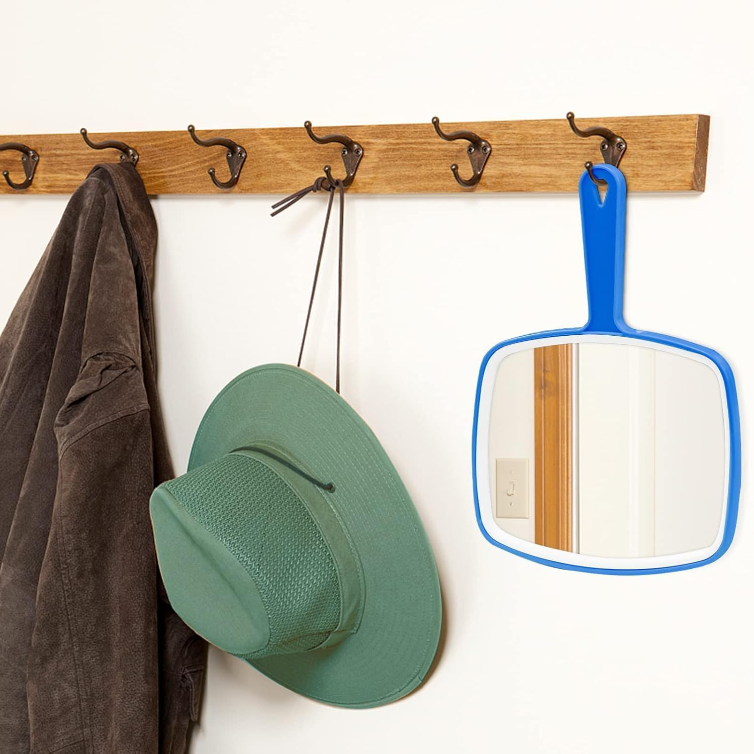 2Pcs Handheld Mirror, Portable Hand Mirror with Hanging Hole in Handle, Blue 10.4" L X 7.4" W