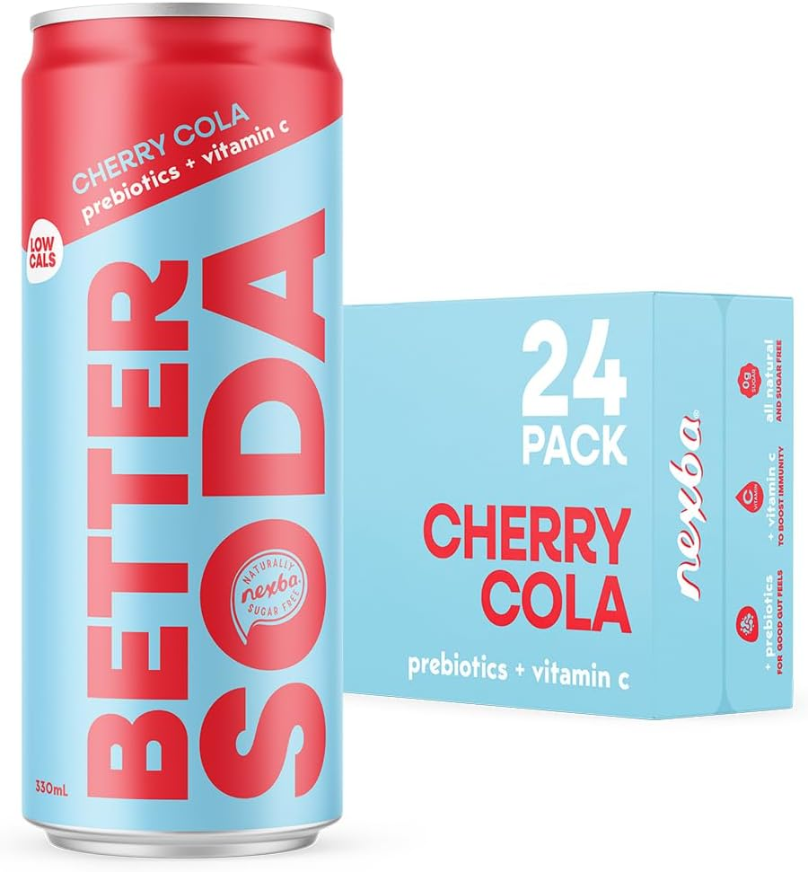 Nexba Better Soda &ndash; Cherry Cola &ndash; All Natural Sugar Free &ndash; 24 X 330Ml Cans image number 1