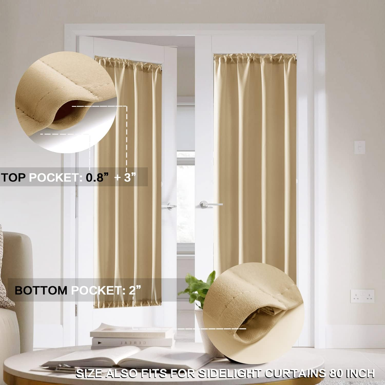 PANELSBURG Closet Doors with No Door,Temporary Curtain for RV Room Seperator Fake Interior Accordion Door,Fit 24-36 Inch Doorway,Oak Wooden Tan Beige - Beige image number 4