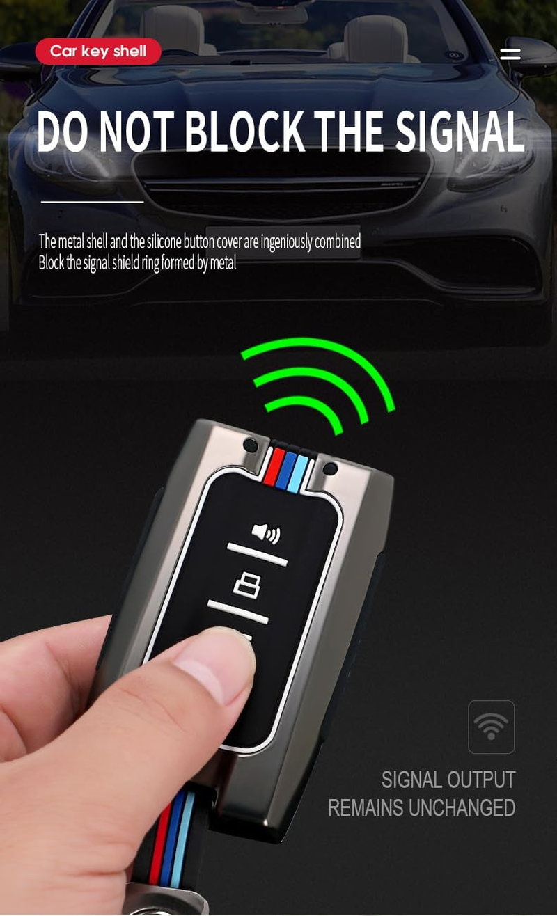 Ontto Metal Car Key Fob Cover Fit for Great Wall GWM WEY Tank 300 500 Tank300 Tank500 Smart Key Case Keyring Silicone Key Shell Holder Bag Keychain Accessories 4 Buttons Black A - B-Black image number 4