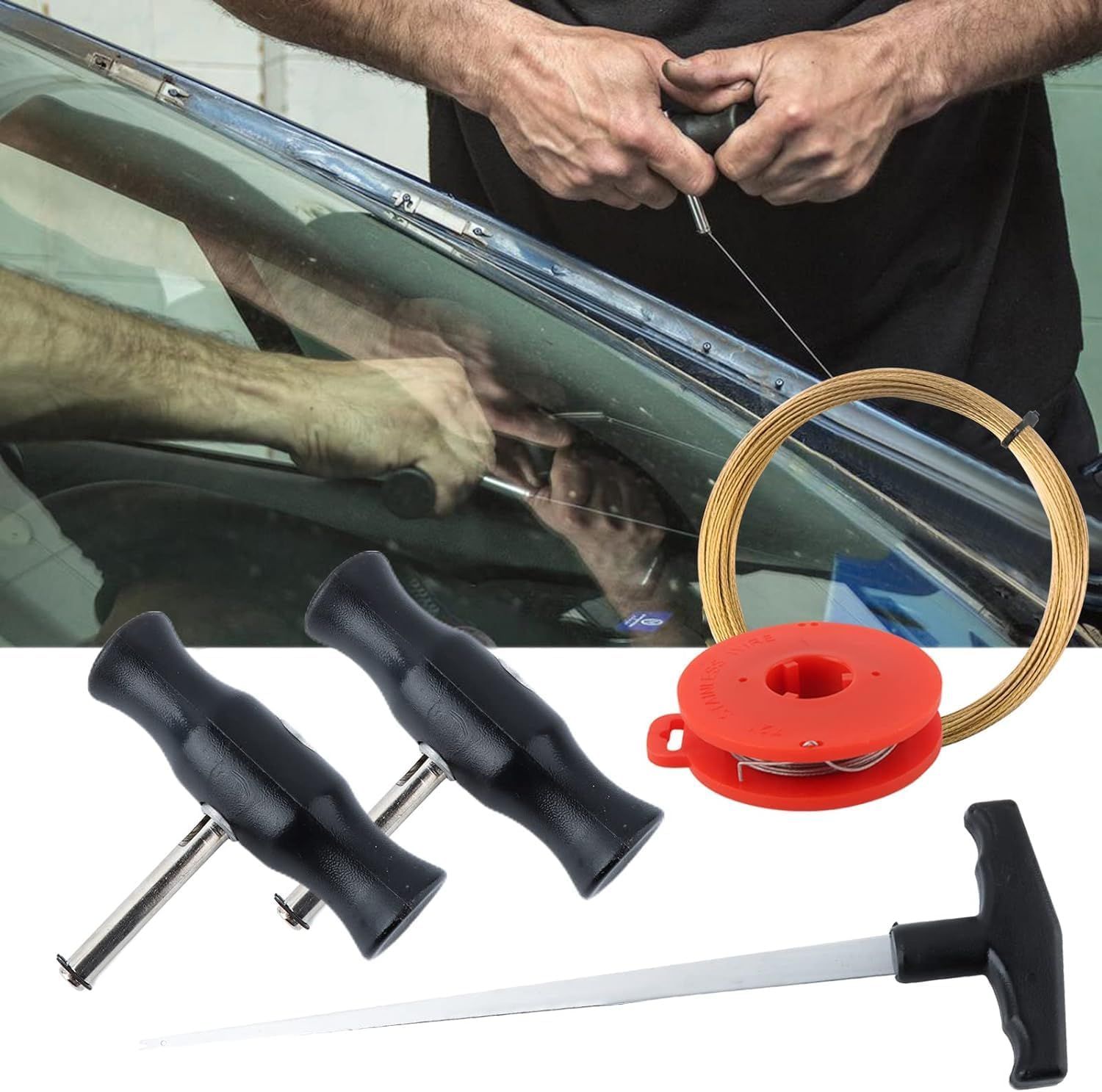 QKTYB Windscreen Chip Repair Kit Windshield Removal Tools Kit Windscreen Window Glass Cutting Wire W/Handles for Car Tool Kit 5&times;Universal Windshield Tool Kit Windshield Disassembly Tool image number 2