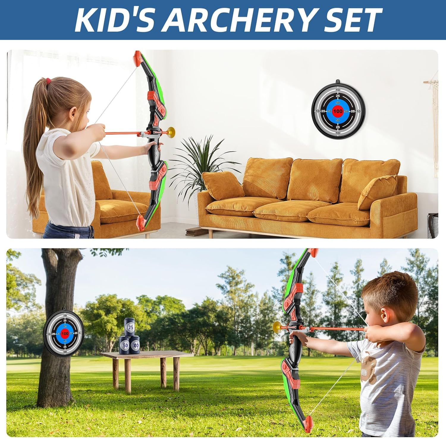 Kids Bow and Arrow Set, LED Light up Archery Toy Set with 10 Suction Cup Arrows,Target & Arrow Quiver, Bow and Arrows Set Toys 3 4 5 6 7 8 9 10 11 12 Year Old Kids Boys Girls (Green) image number 2