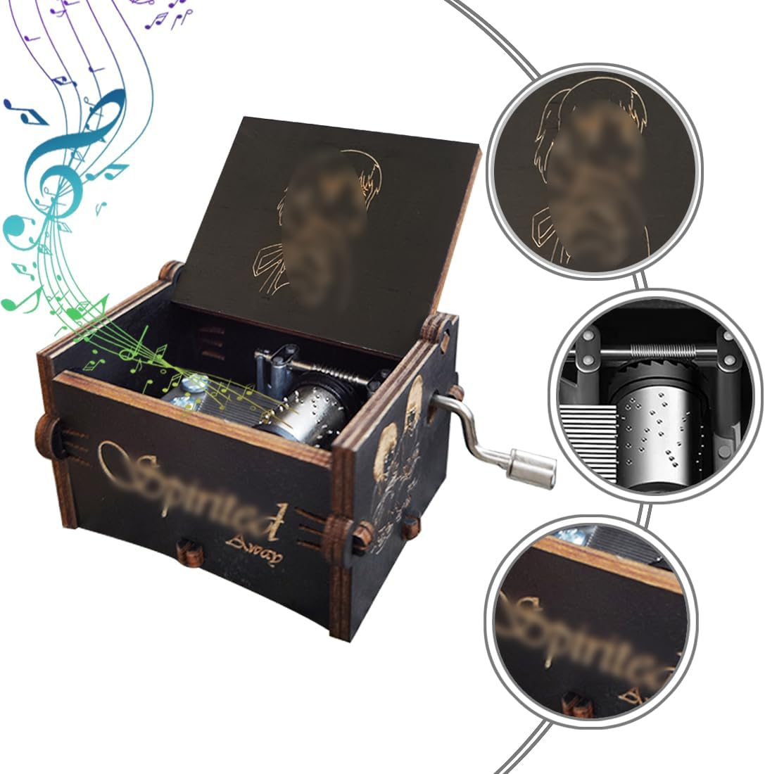 Bolunlun Spirited Away'S Music Box, Wooden Hand-Cranked Music Box, Wooden Toys for Anime Fans, Gifts for Girlfriends and Children, Valentine'S Day, Birthdays, Halloween and Christmas. image number 1