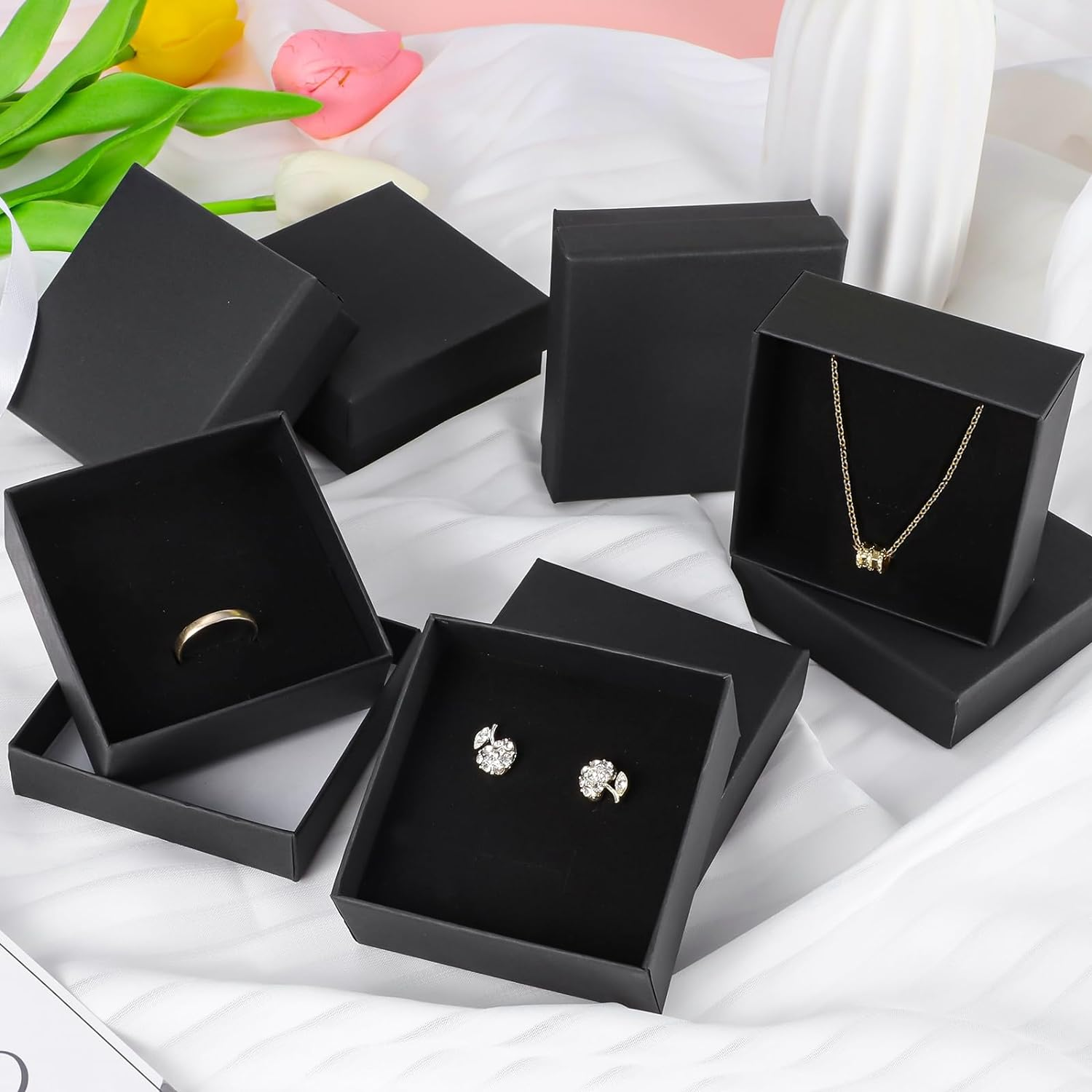 WSICSE 24Pcs Jewelry Gift Boxes - Black Small Packaging for Jewelry Storage, Cotton Filled Cardboard for Earrings, Rings, Necklaces - Valentine'S Day, Mother'S Day image number 2