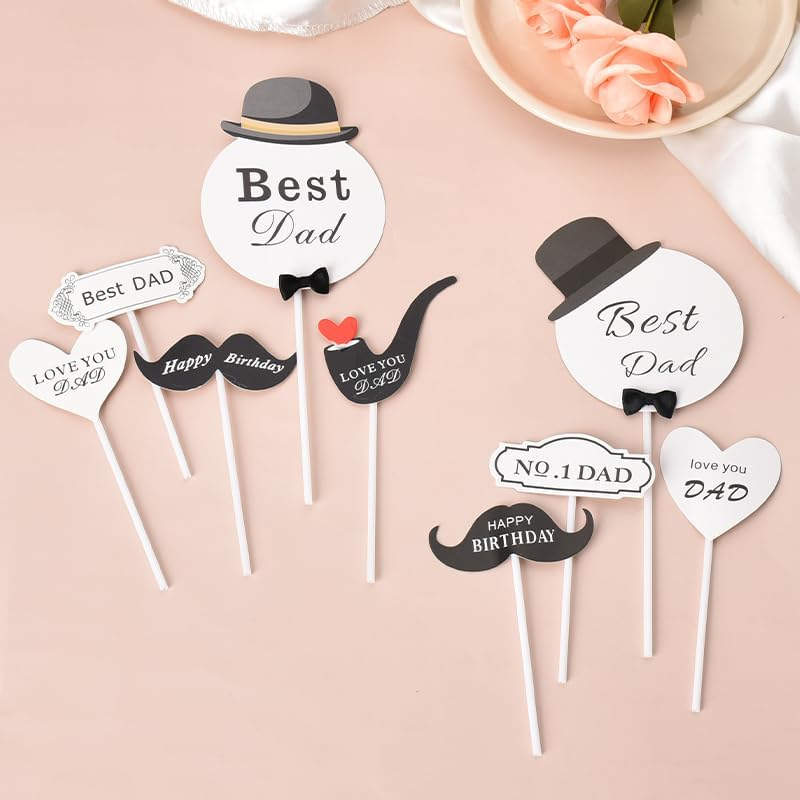 Best Dad Birthday Cake Topper and Decorations - Father'S Birthday Party Decor, Cupcake Toppers, Cake Picks for Daddy - Bday Cup Cake Toppers Birthday Supplies 9 Pcs image number 1